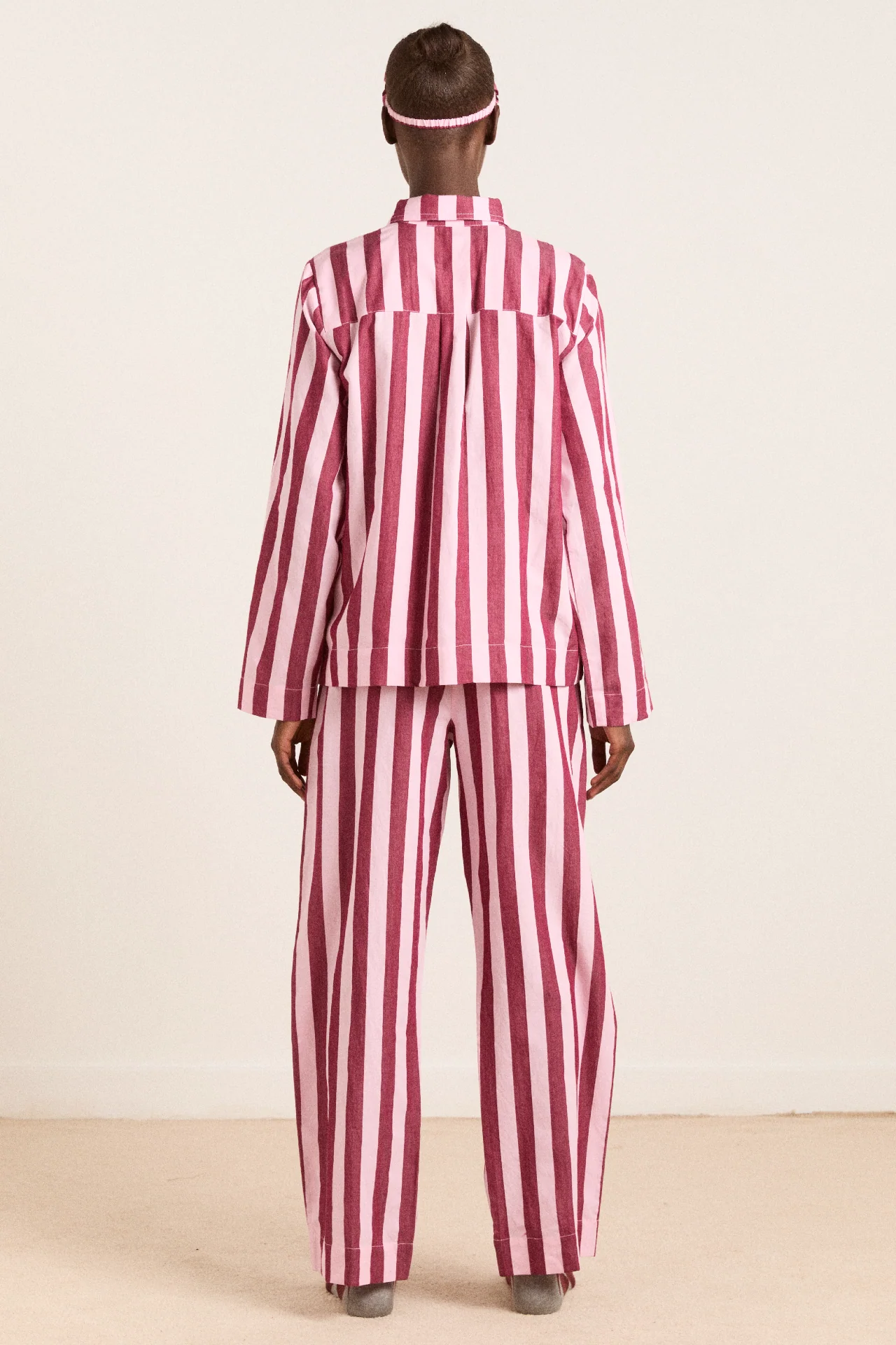 florie pj set - burg/pink wide stripe