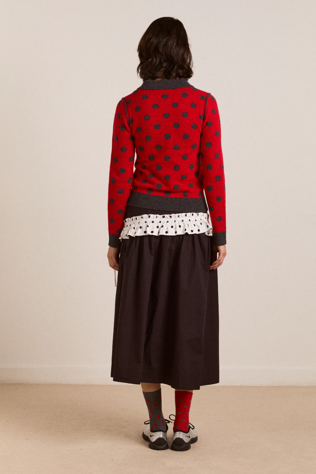 lia merino wool reversible polo jumper - red/grey spot