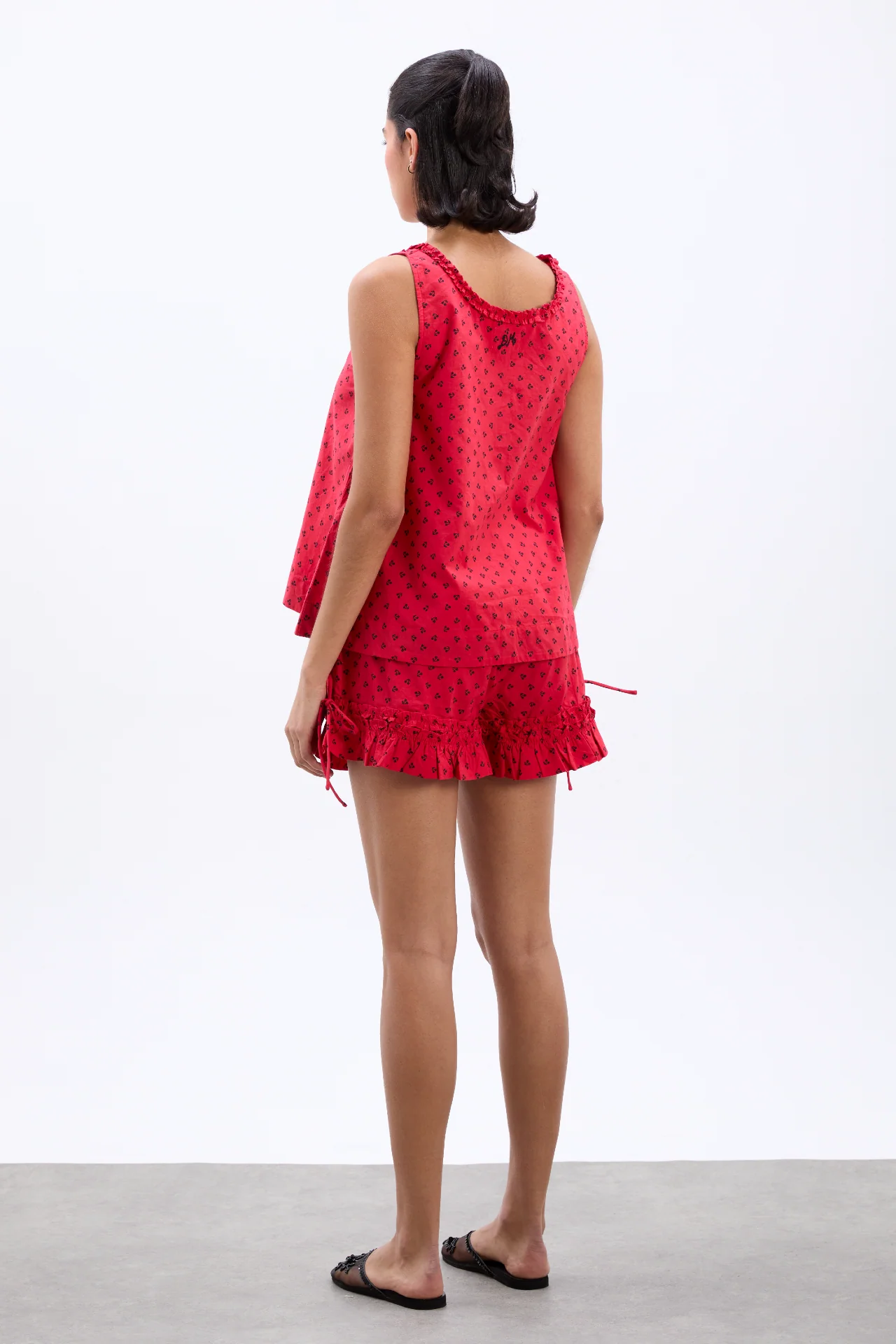 mafalda ruffle neck top - red cherry