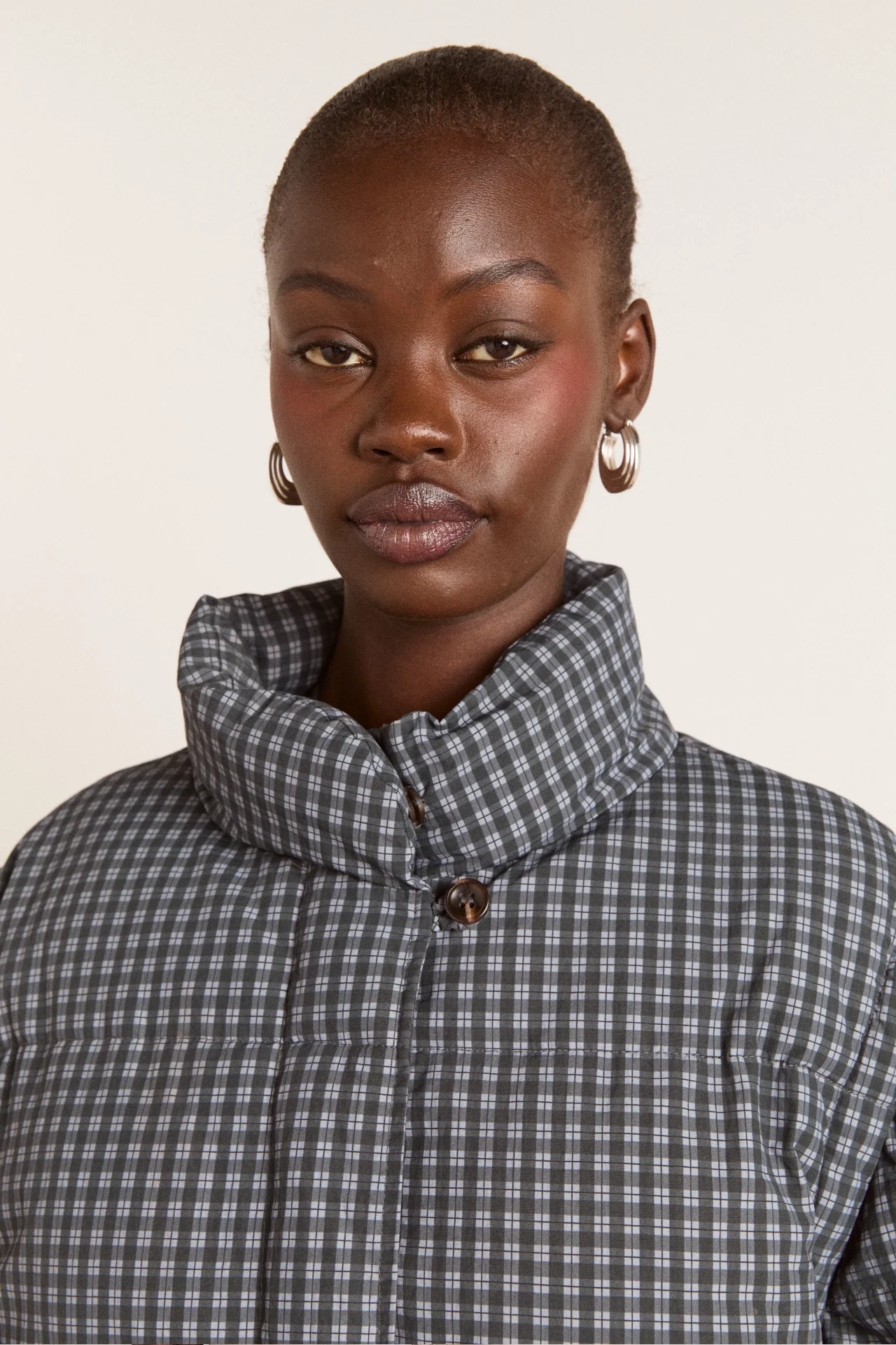 pearl check puffer - navy gingham