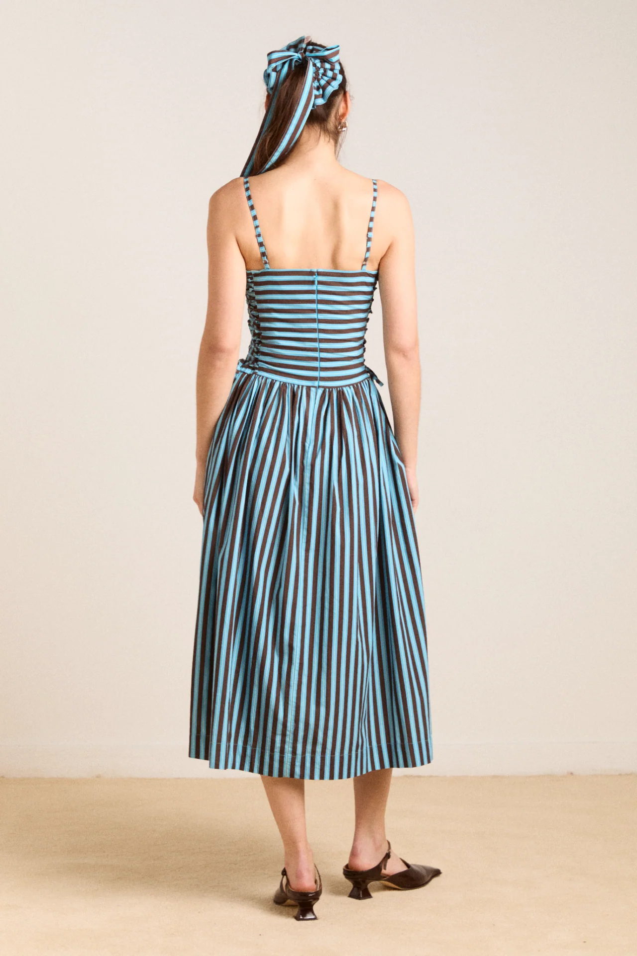 angelina midi dress - blue/choc stripe