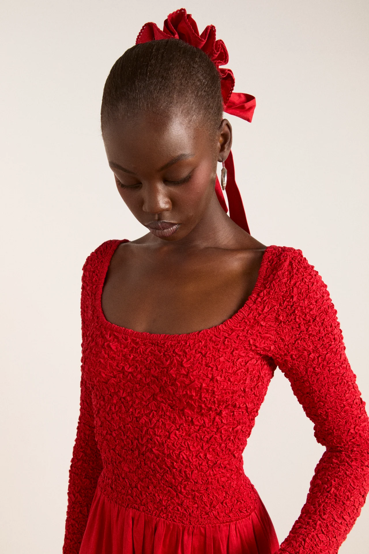 malinda ls smocked midi dress- red