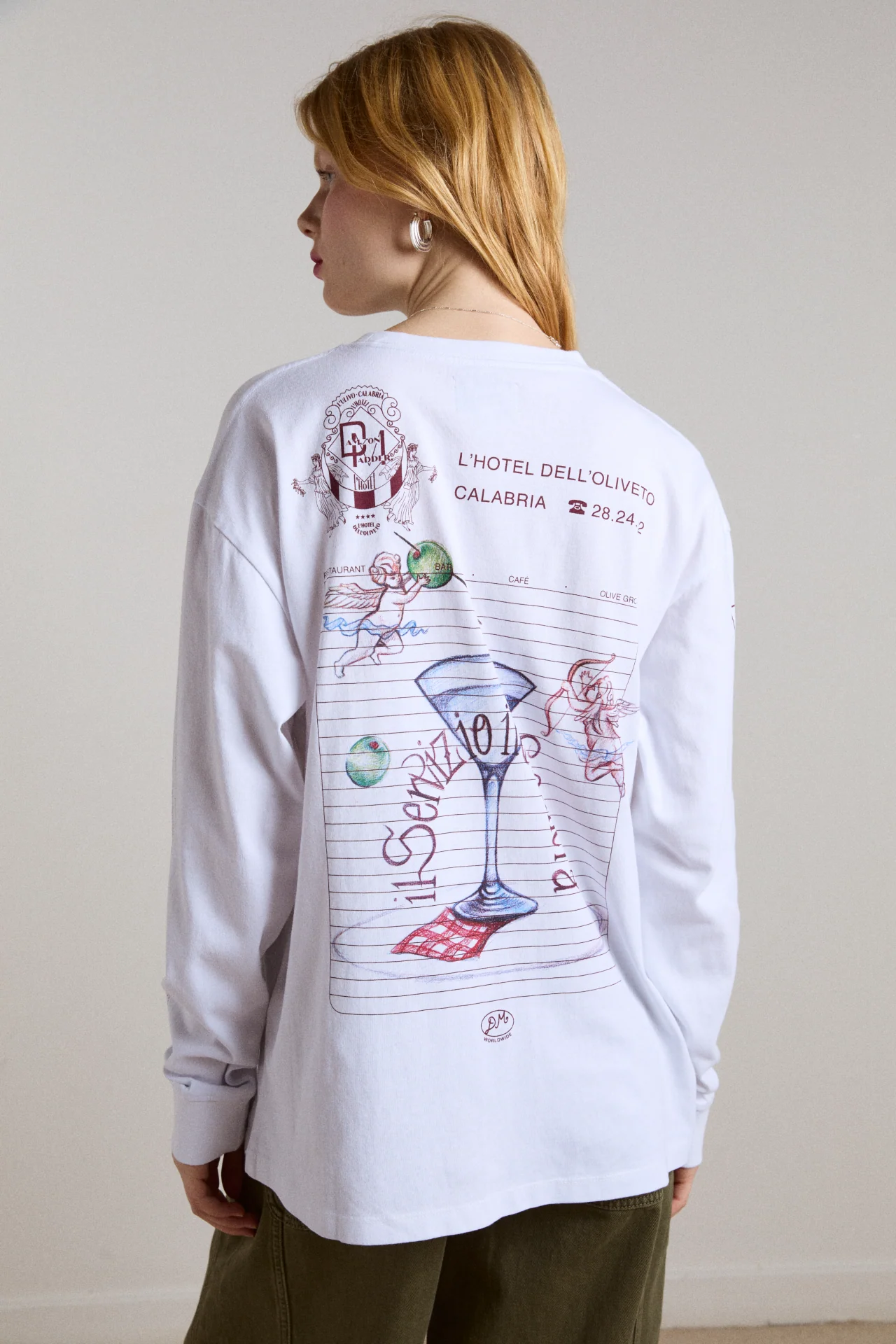 olive hotel long sleeve tee - white