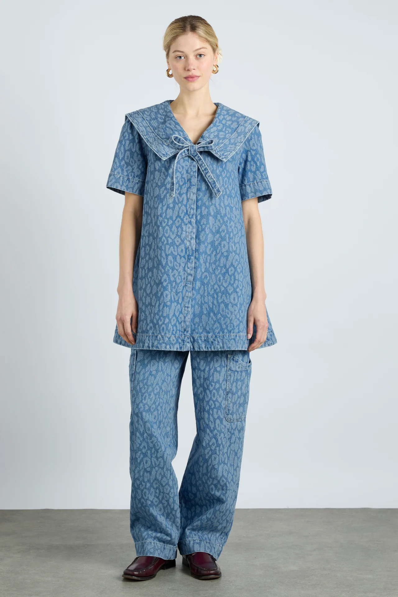 goldie dress - denim leopard laser