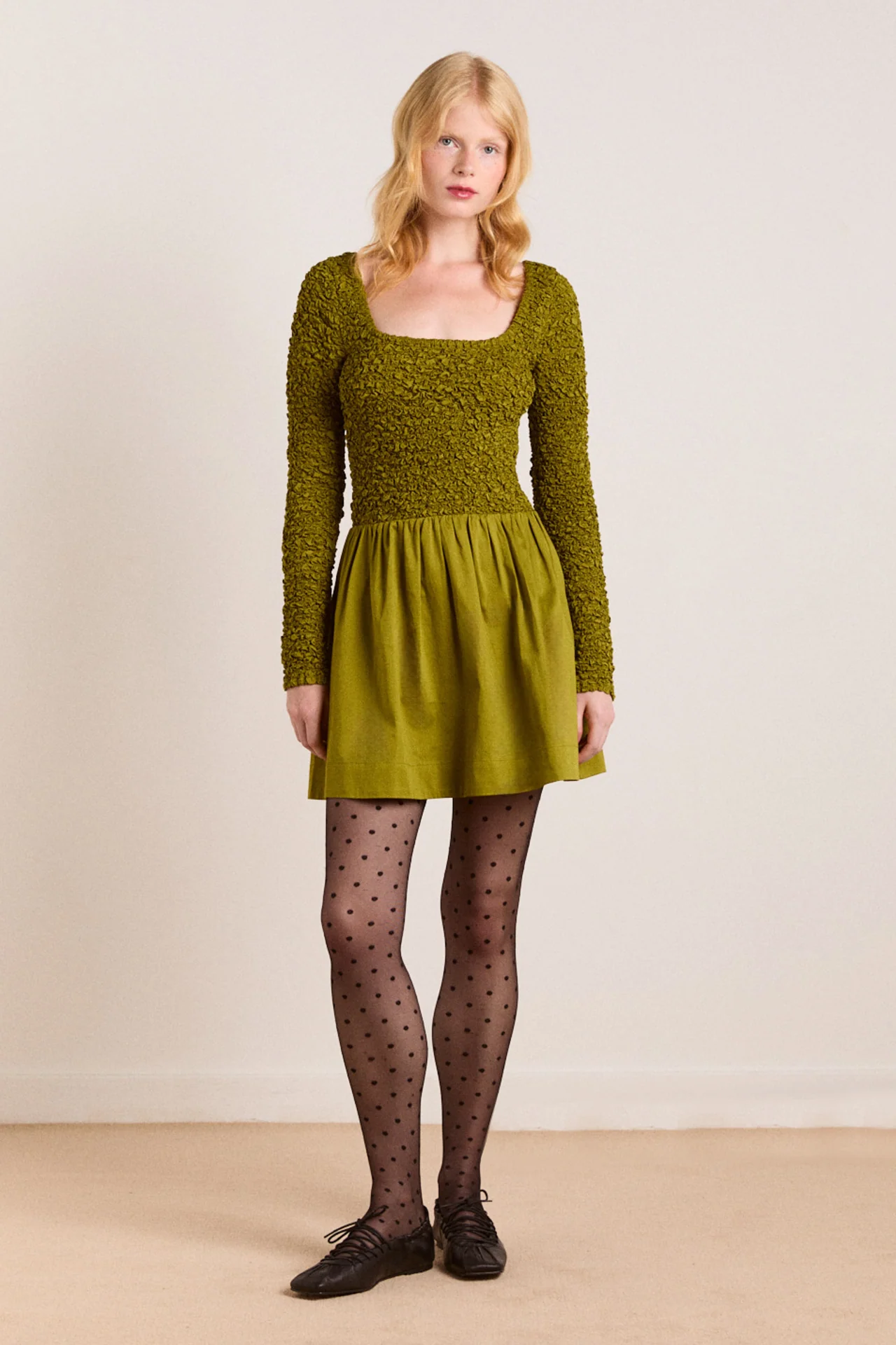 malinda super smocked mini dress - olive