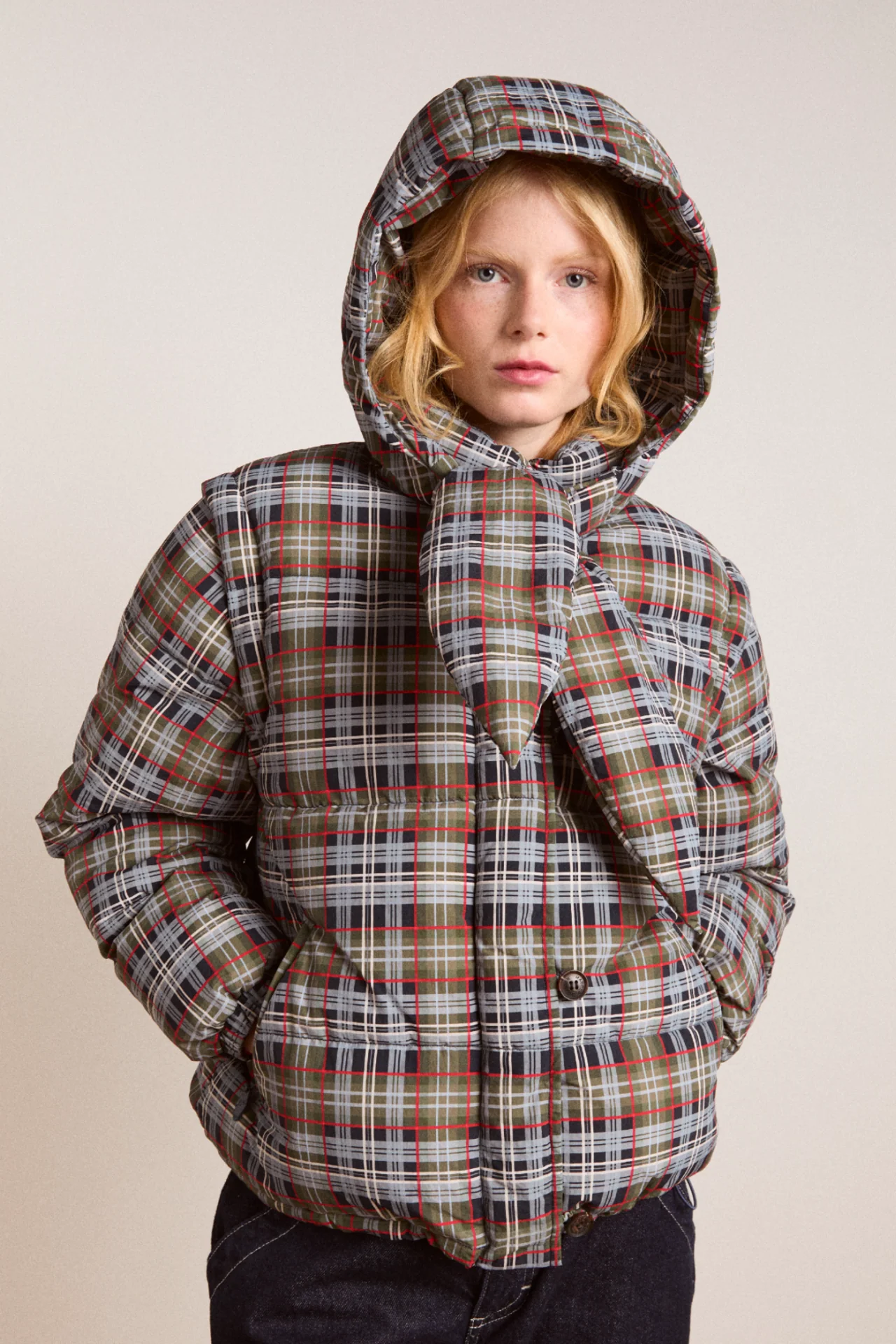pearl hooded puffer - multi check