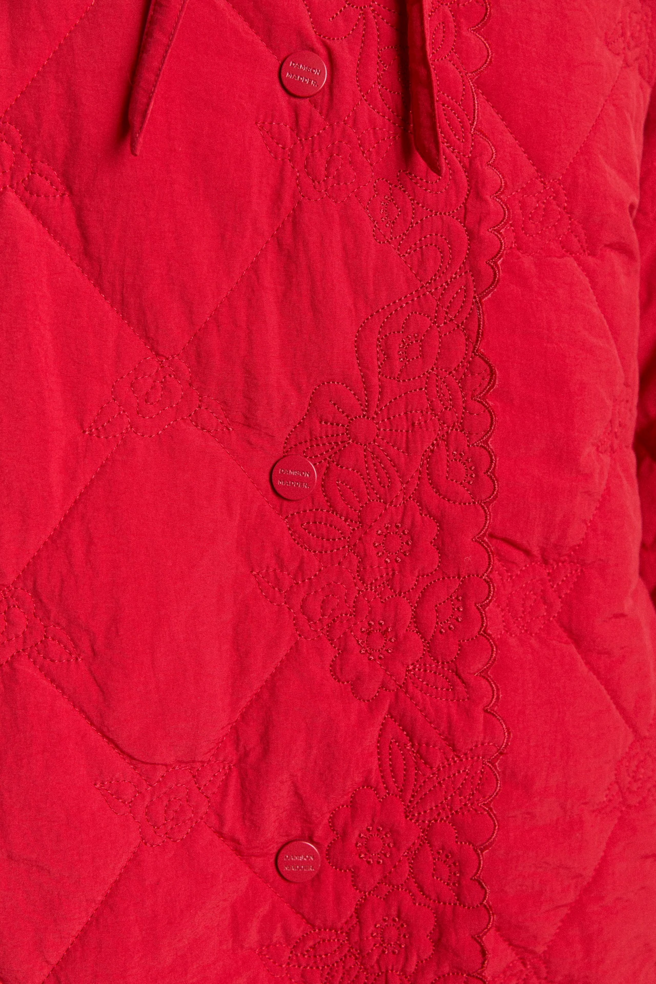 avery embroidered quilted coat - red