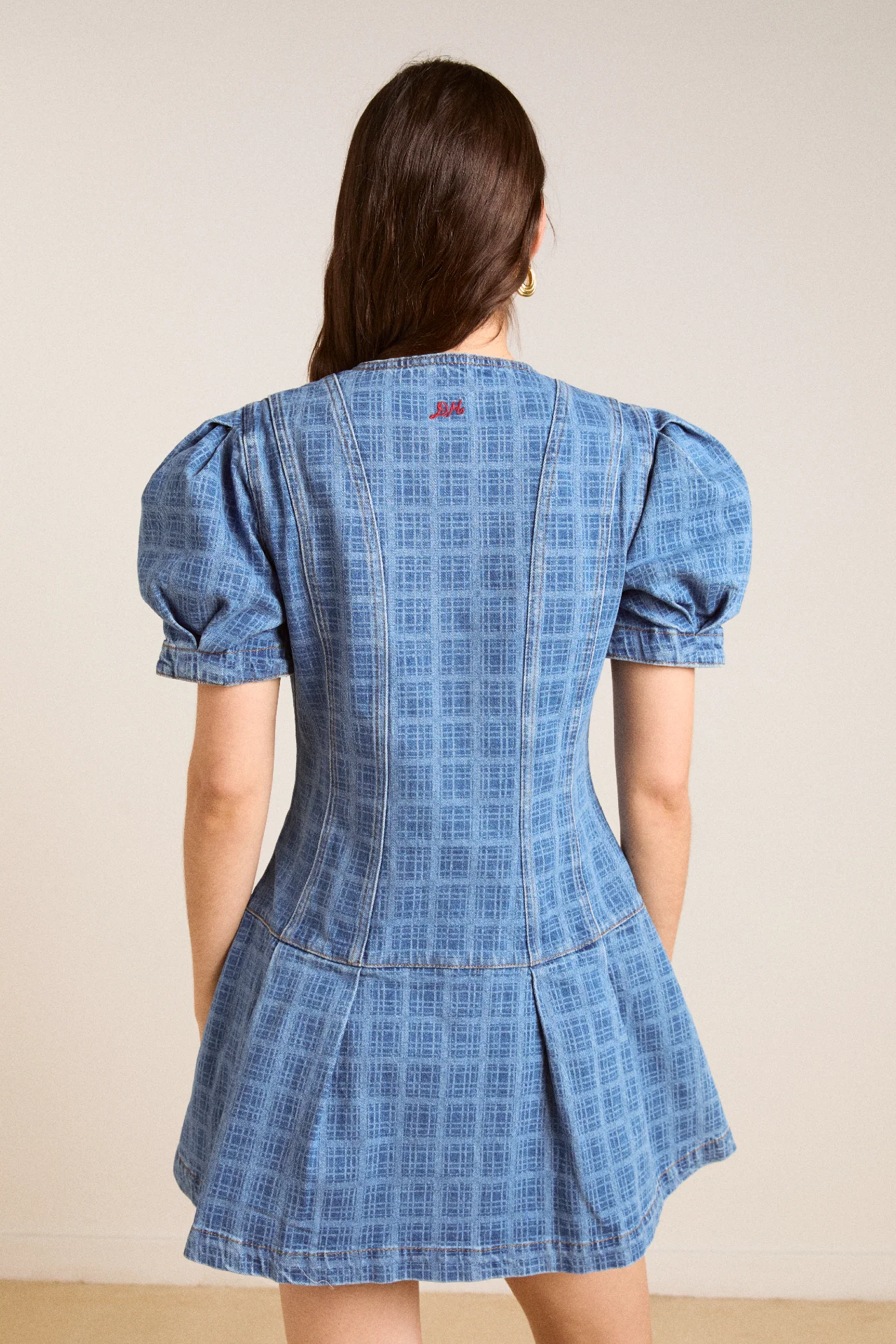 adeline denim mini dress - laser check