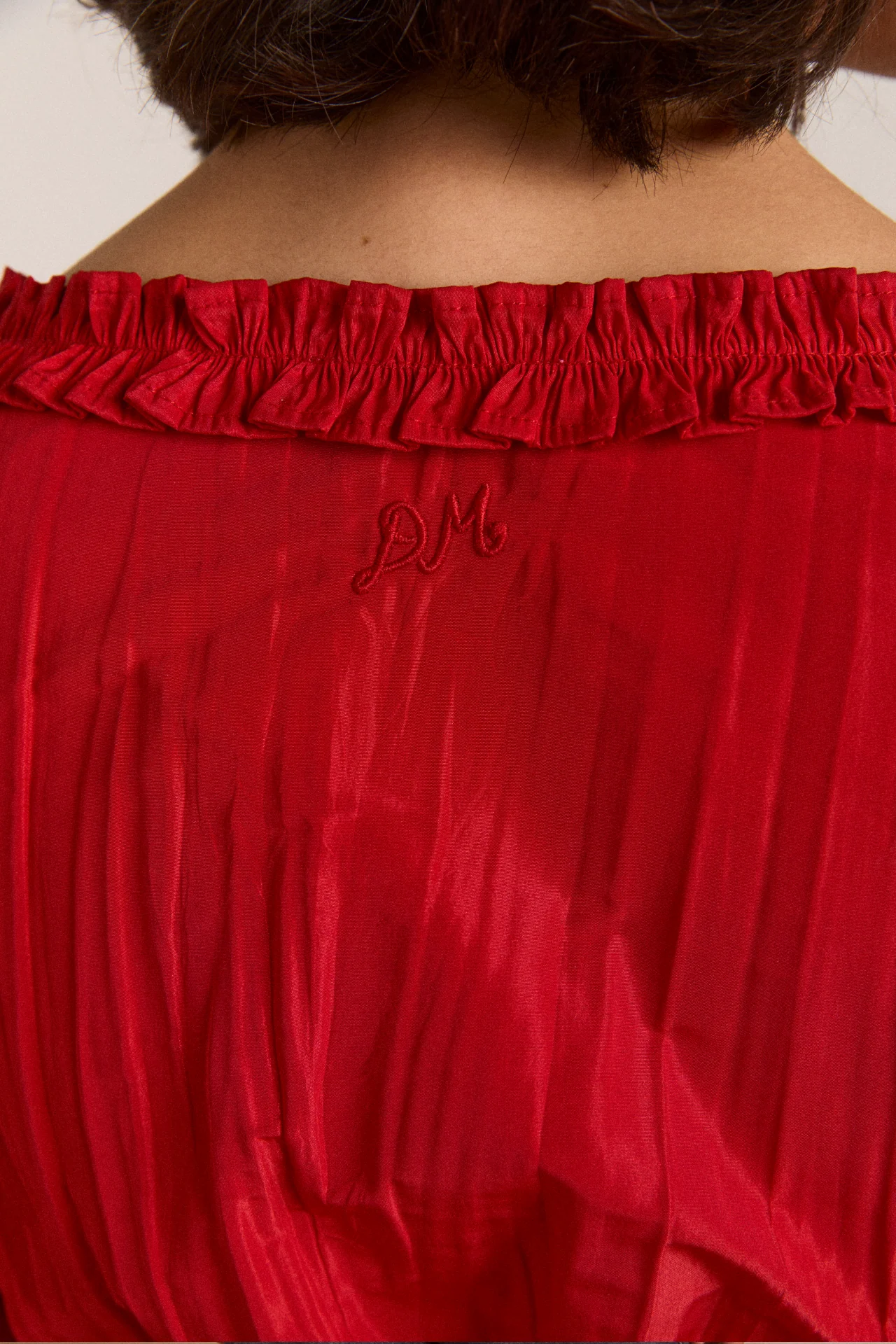 everly ruffle blouse red tafetta