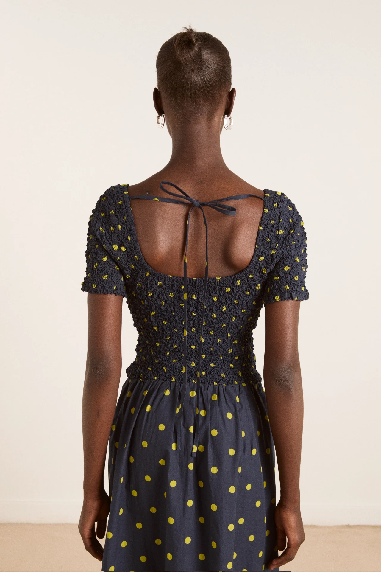 malinda super smocked midi dress - navy olive spot