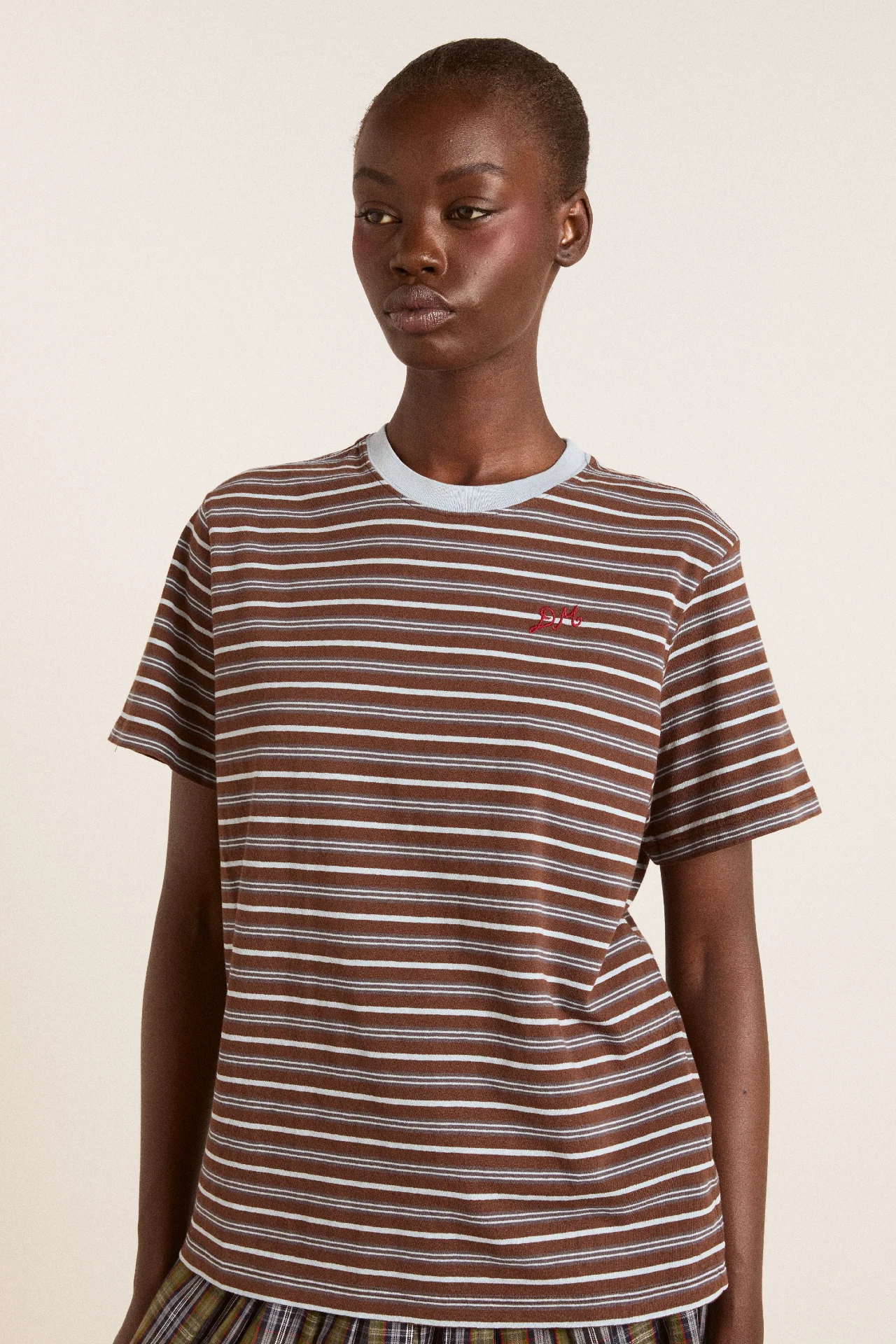 ariel relaxed ss tee - brown/blue stripe
