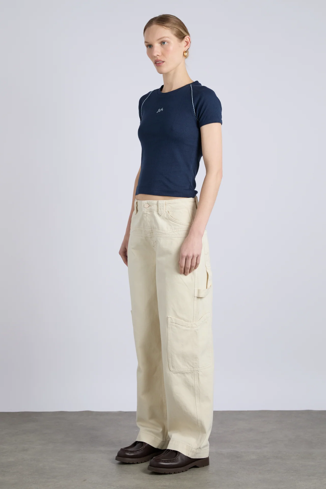 aster pointelle raglan baby tee - navy