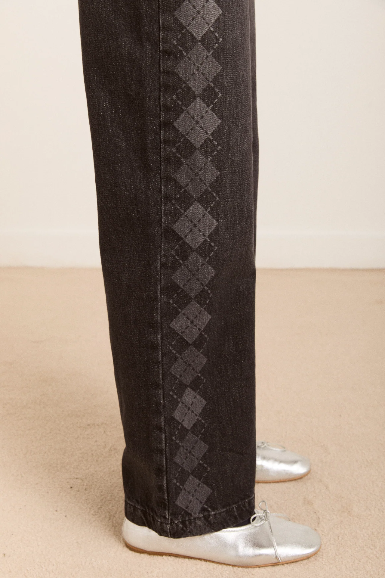 sylvie jeans - grey argyle