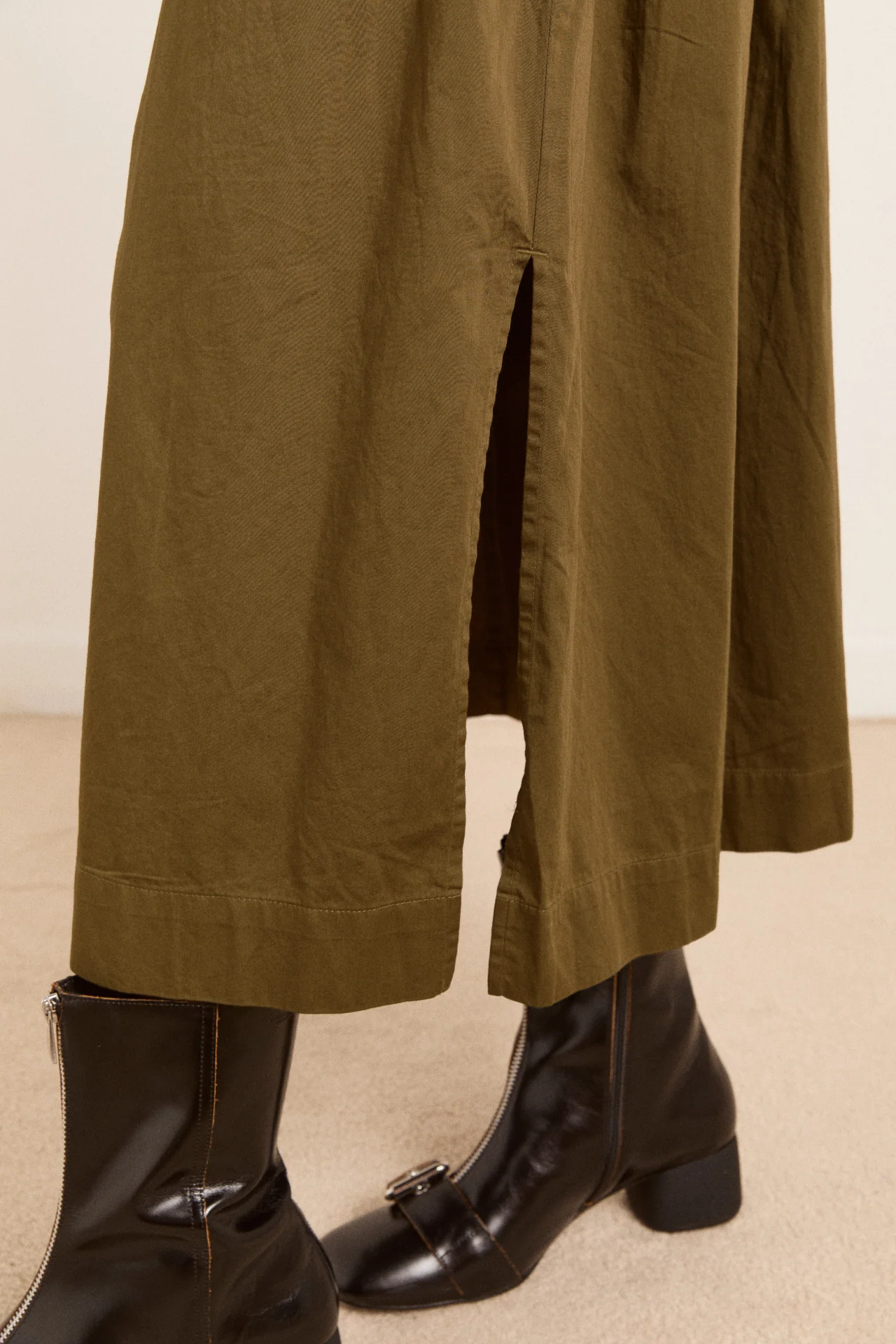 josie midi skirt - olive cotton satin