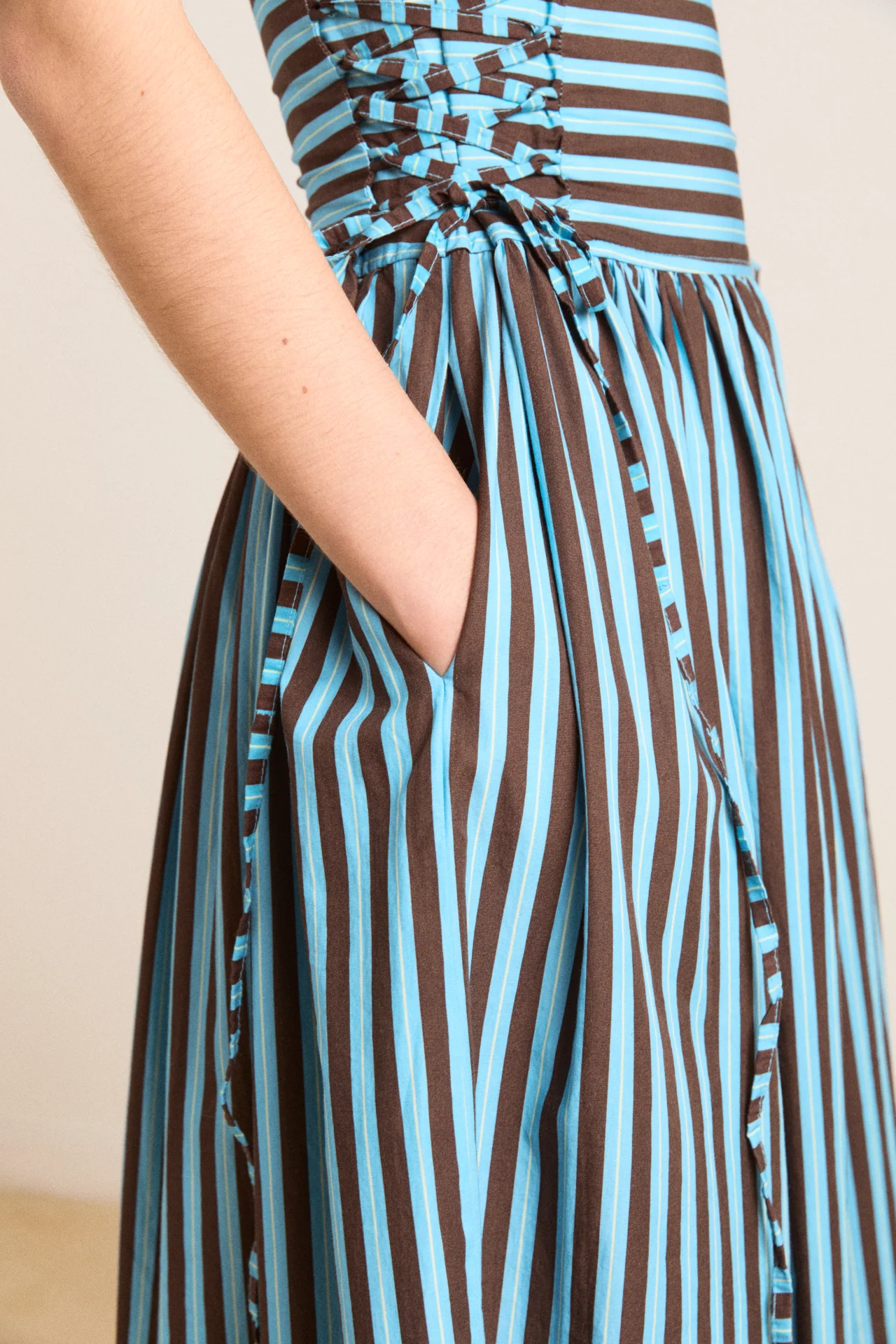 angelina midi dress - blue/choc stripe