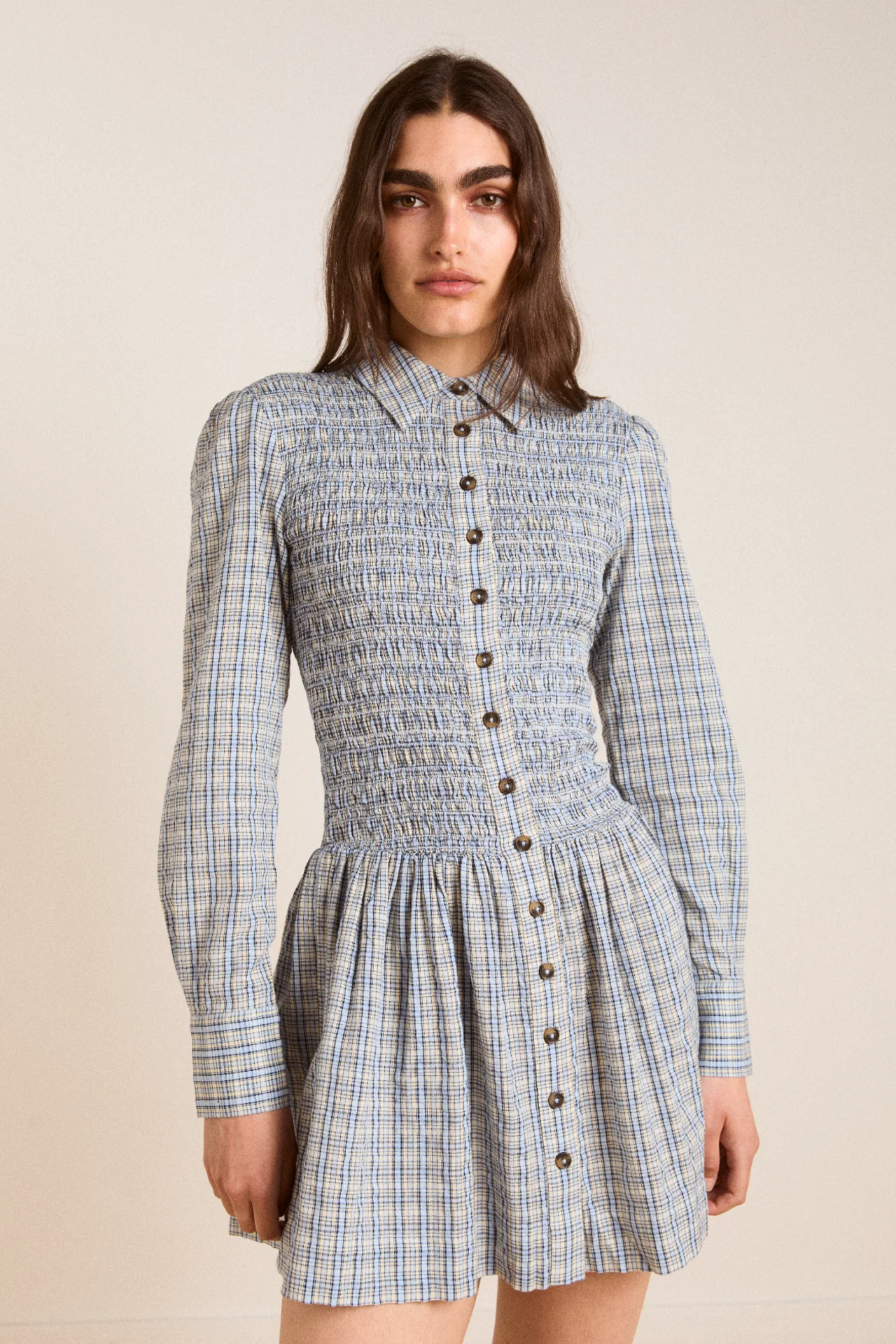 bora mini dress - cloudy check