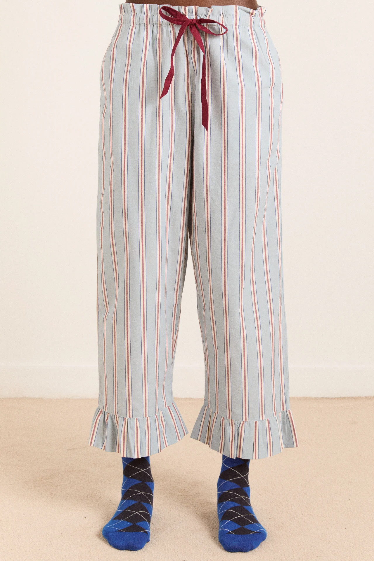 frill florie pj set - blue/burg stripe