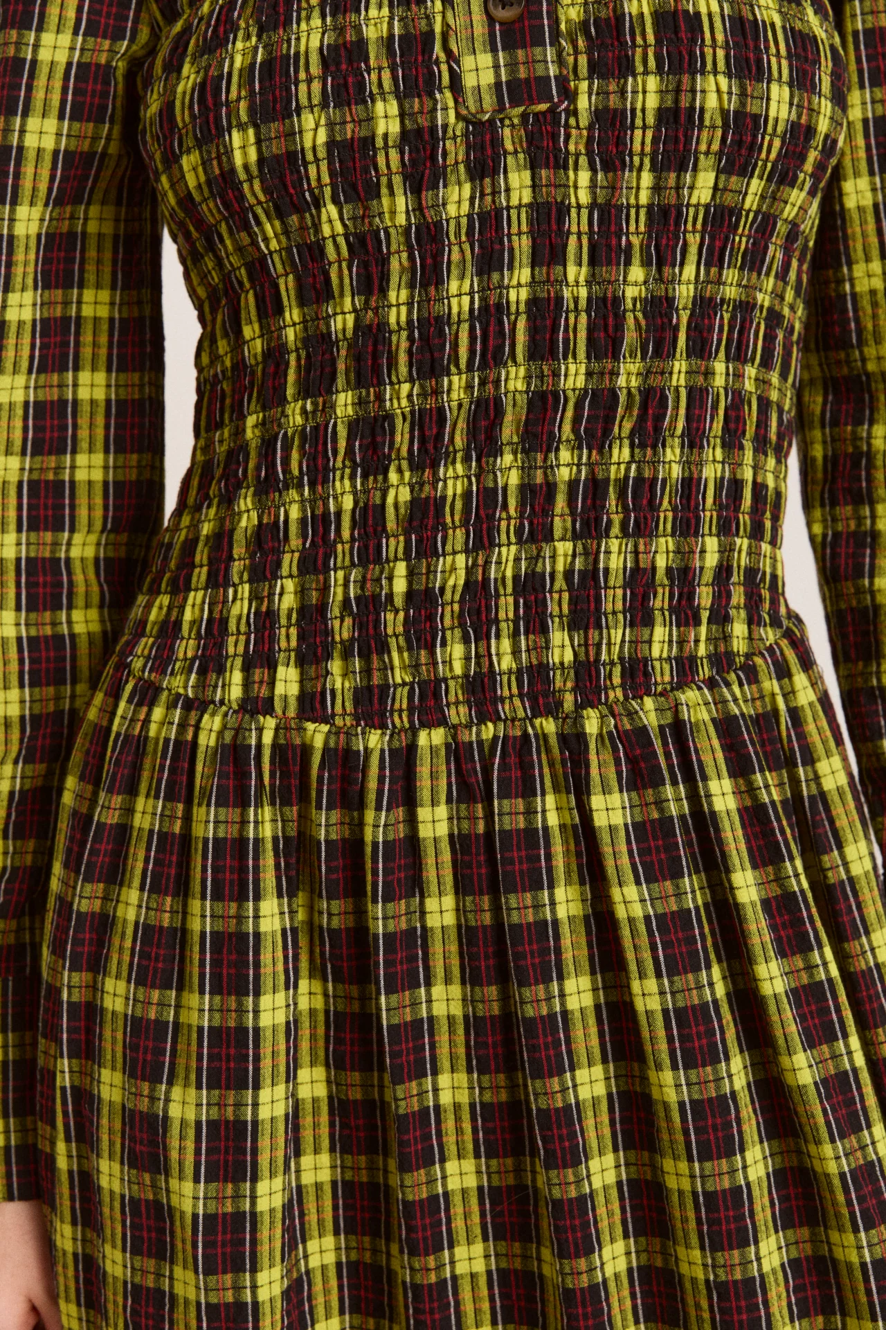hazel long sleeve midi dress - bold yellow check