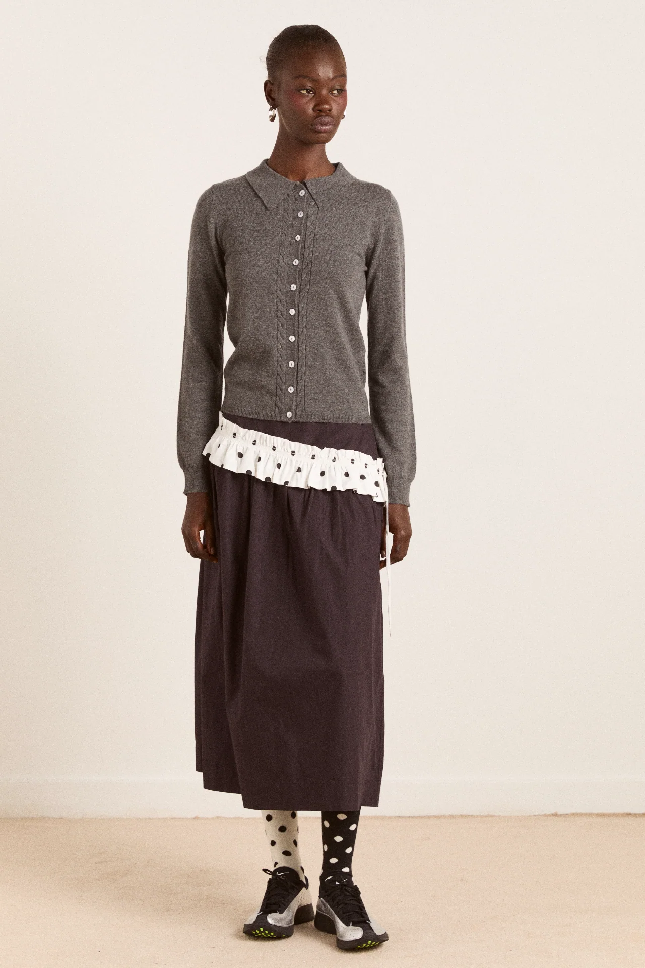 voula wool and cashmere blend cardigan - charcoal