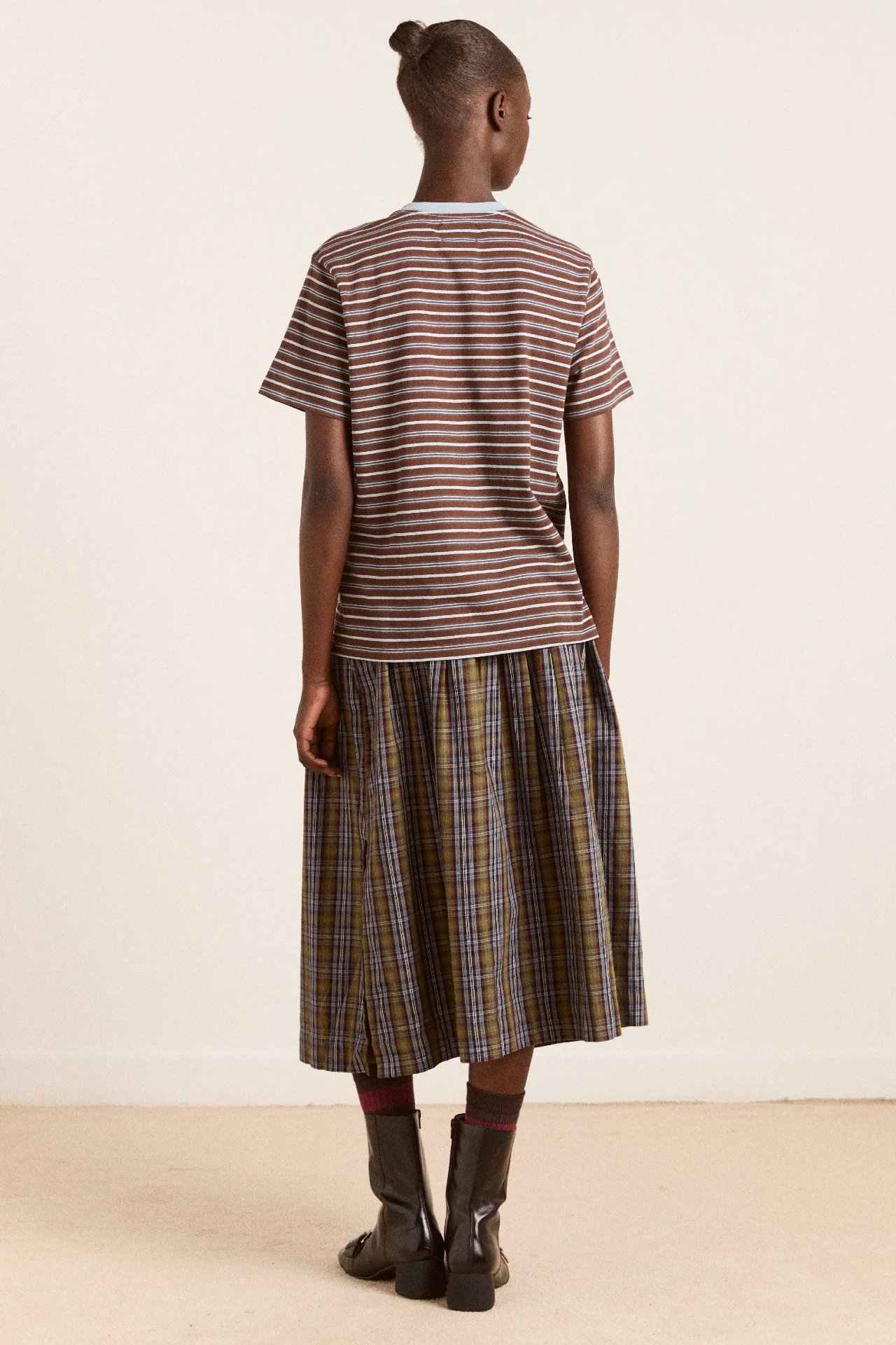 ariel relaxed ss tee - brown/blue stripe