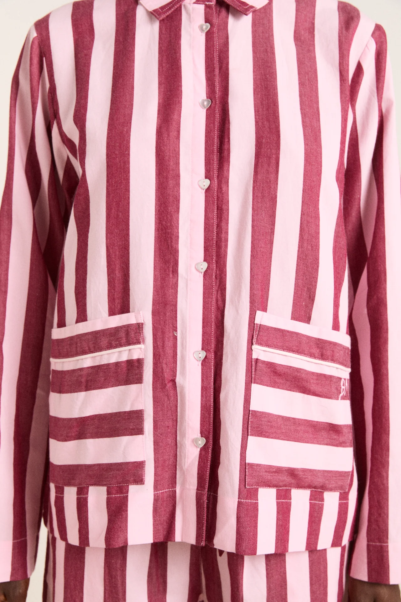 florie pj set - burg/pink wide stripe