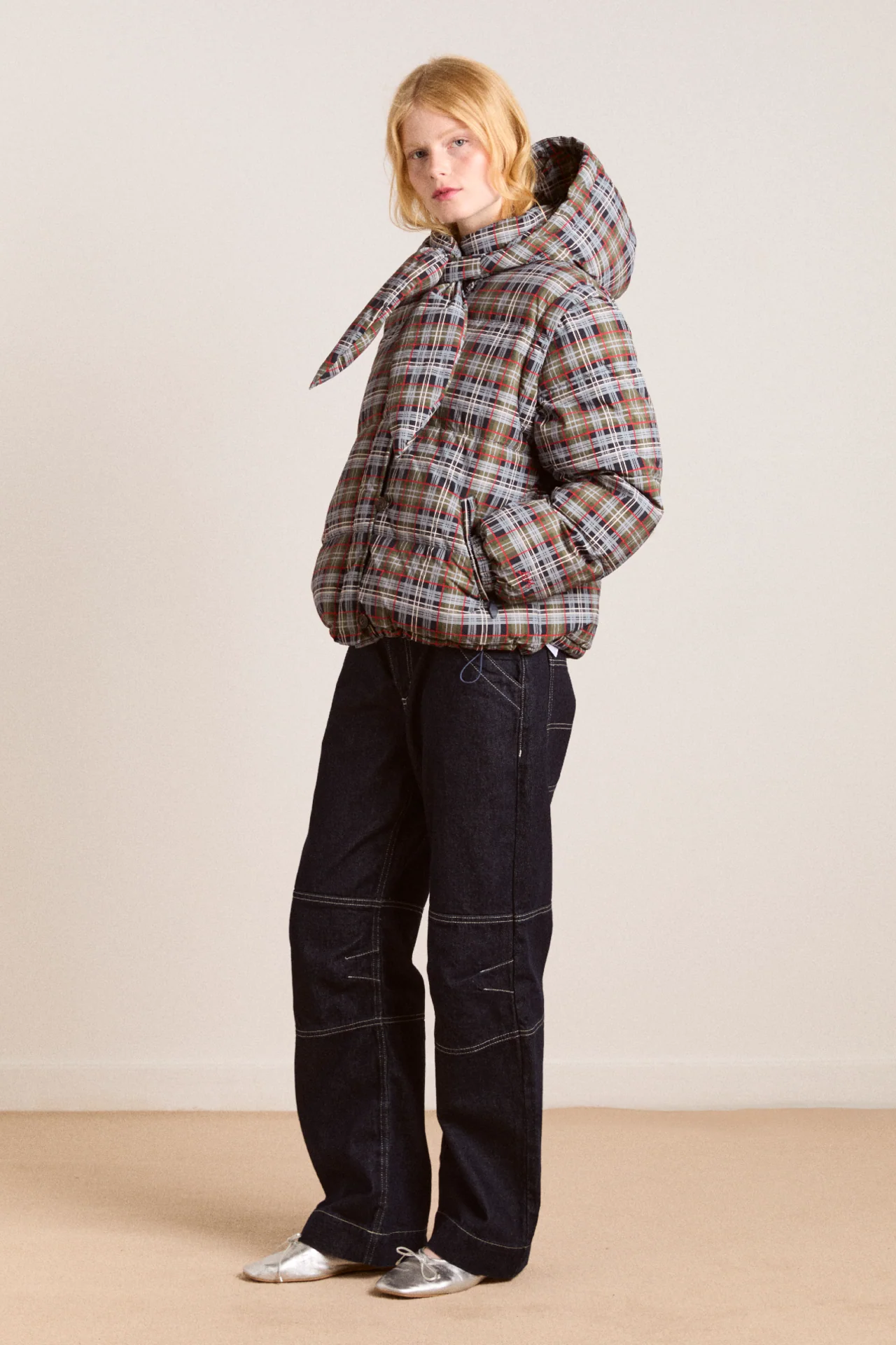 pearl hooded puffer - multi check