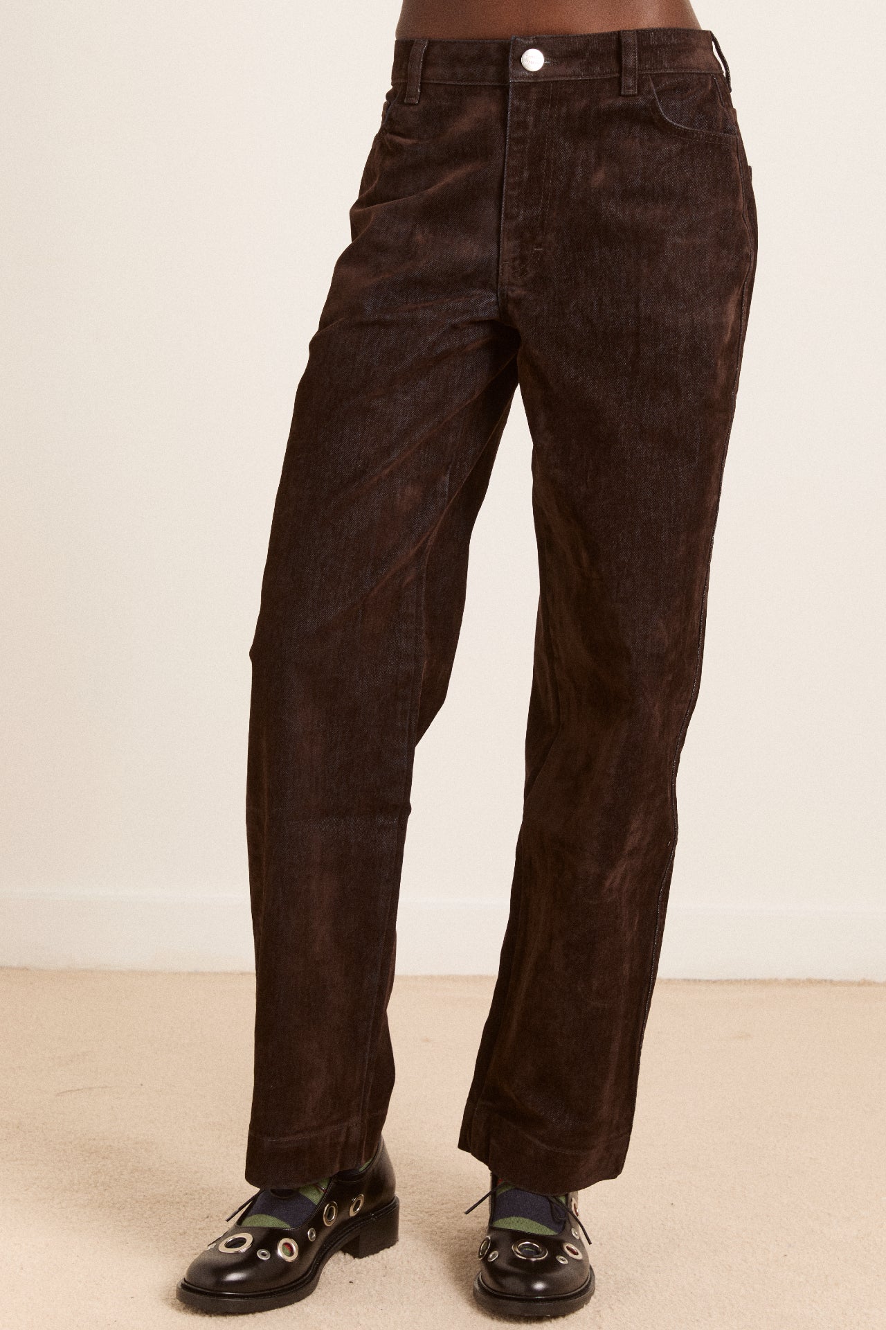drew flocked denim jeans - chocolate brown