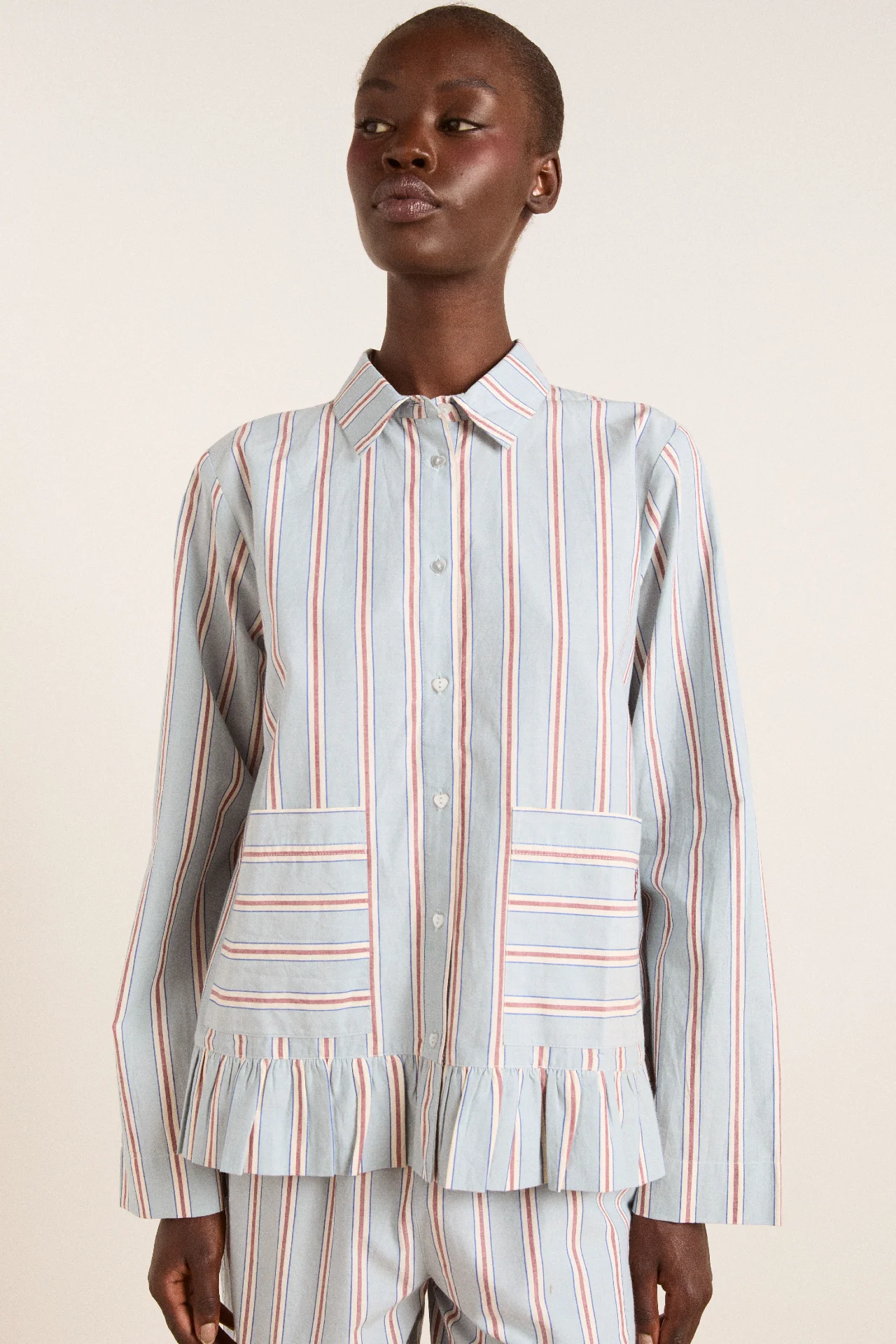 frill florie pj set - blue/burg stripe