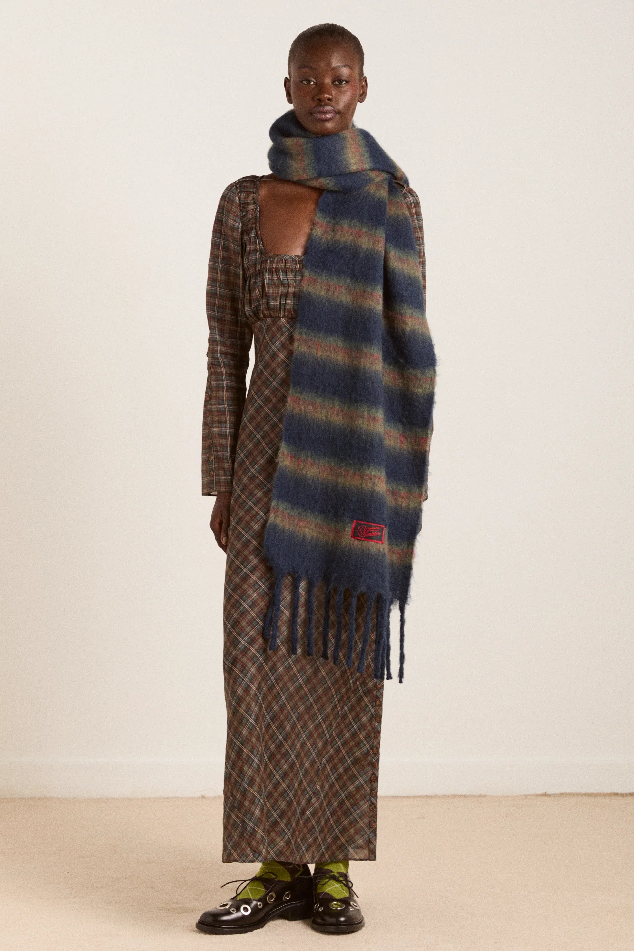 marissa sheer midi dress - multi check