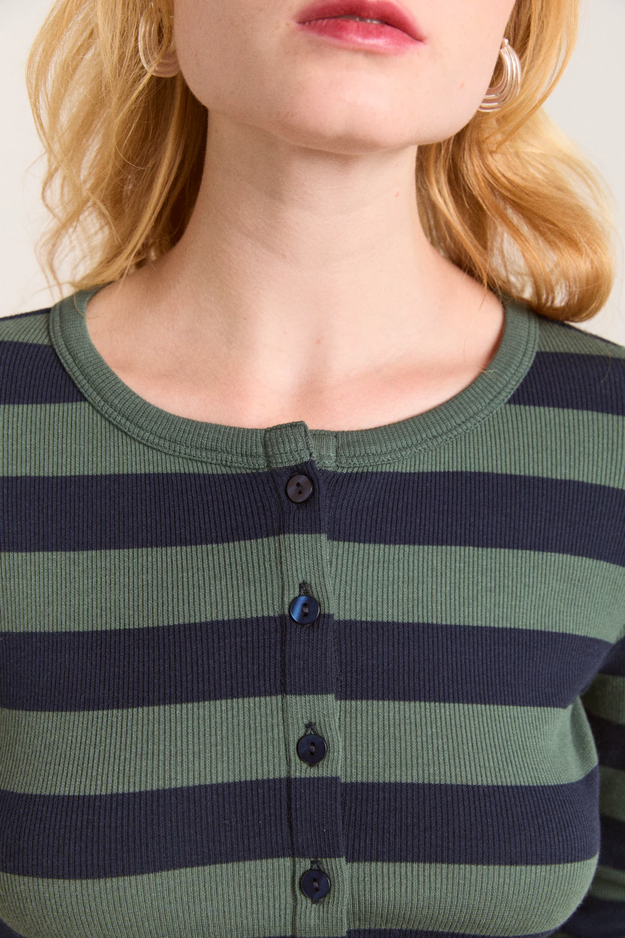 sybil stripe crew cardigan - green/navy stripe
