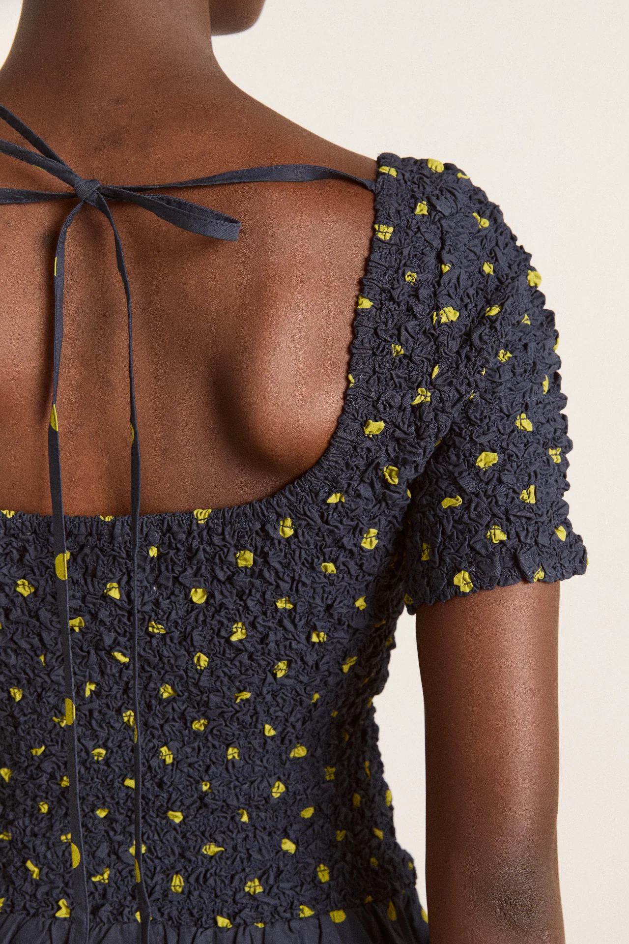 malinda super smocked midi dress - navy olive spot