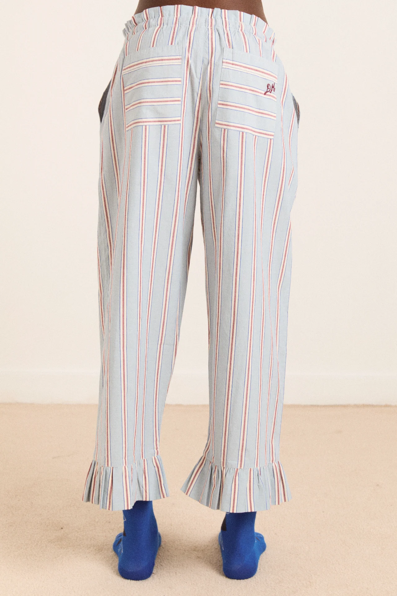 frill florie pj set - blue/burg stripe