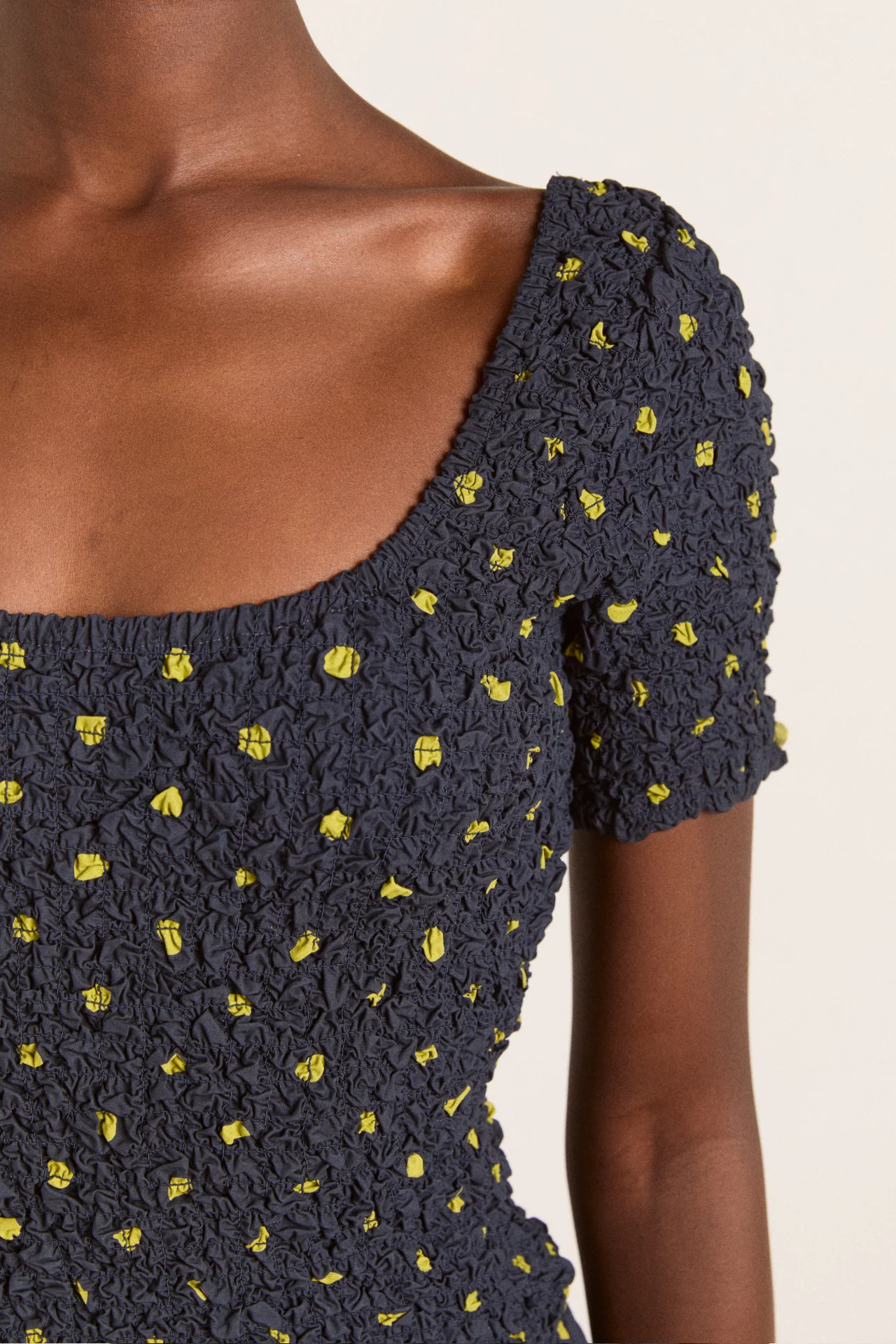 malinda super smocked midi dress - navy olive spot