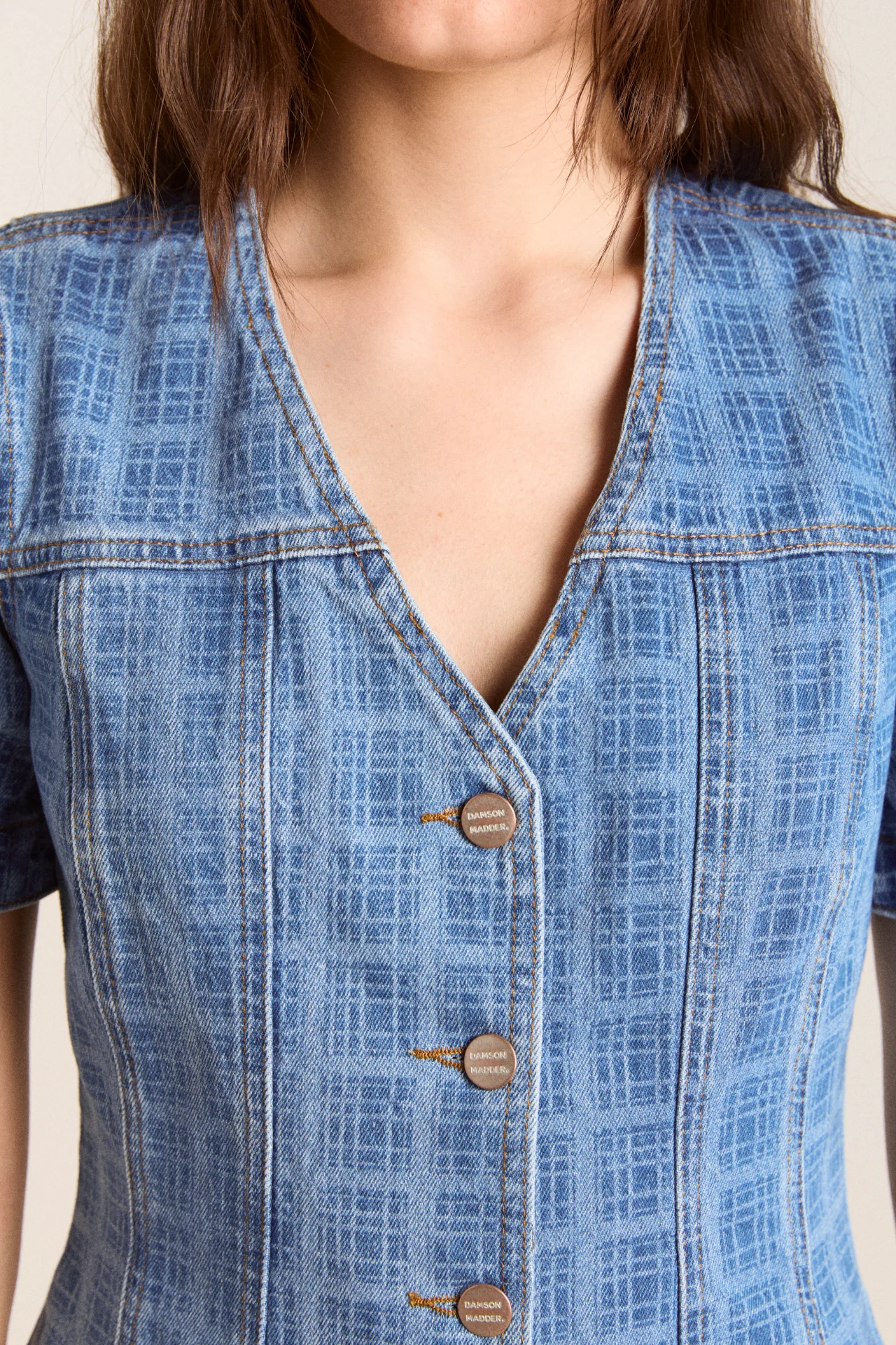 adeline denim mini dress - laser check