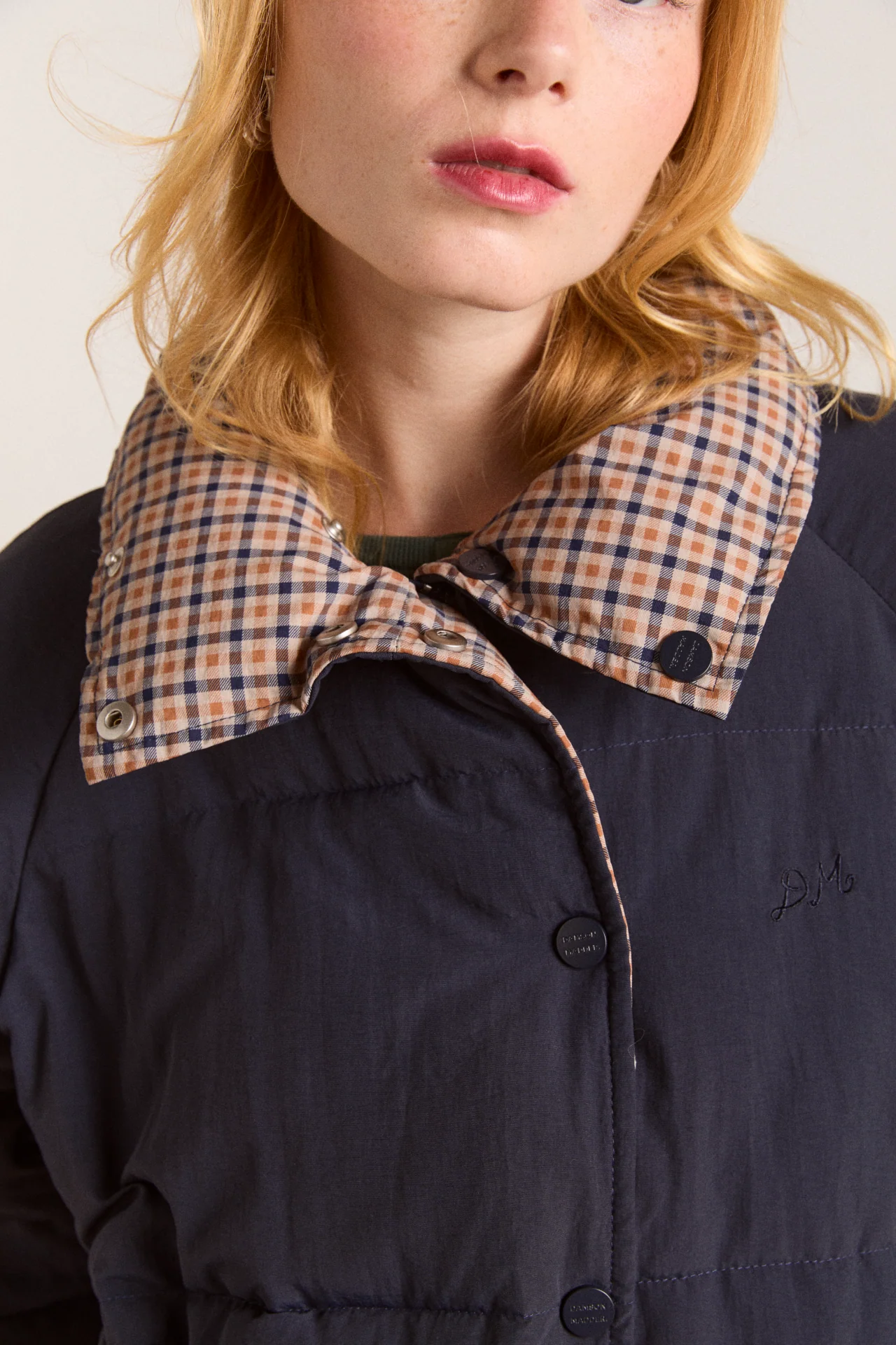 reversible opal puffer - navy & check