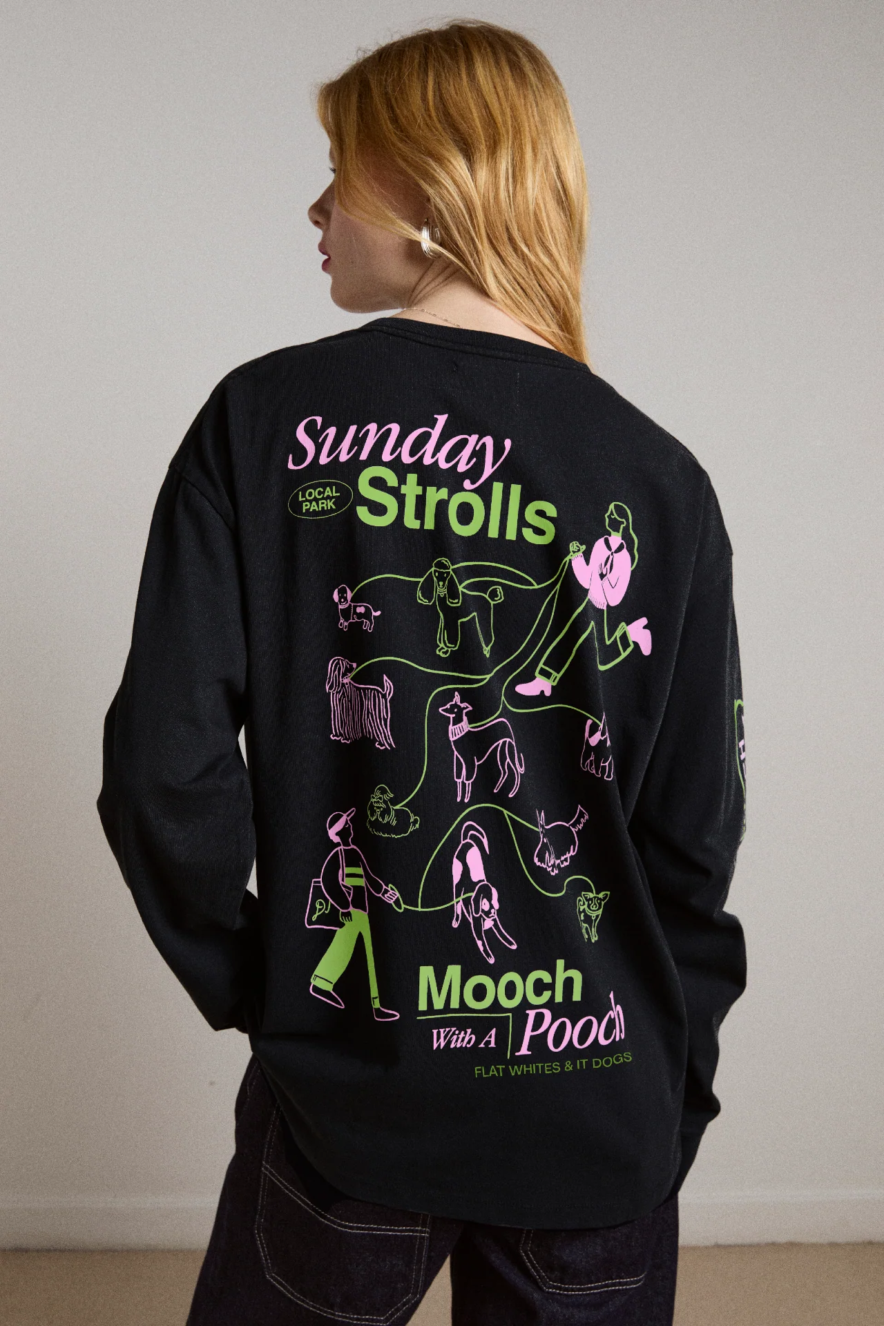 sunday strolls long sleeve tee - black