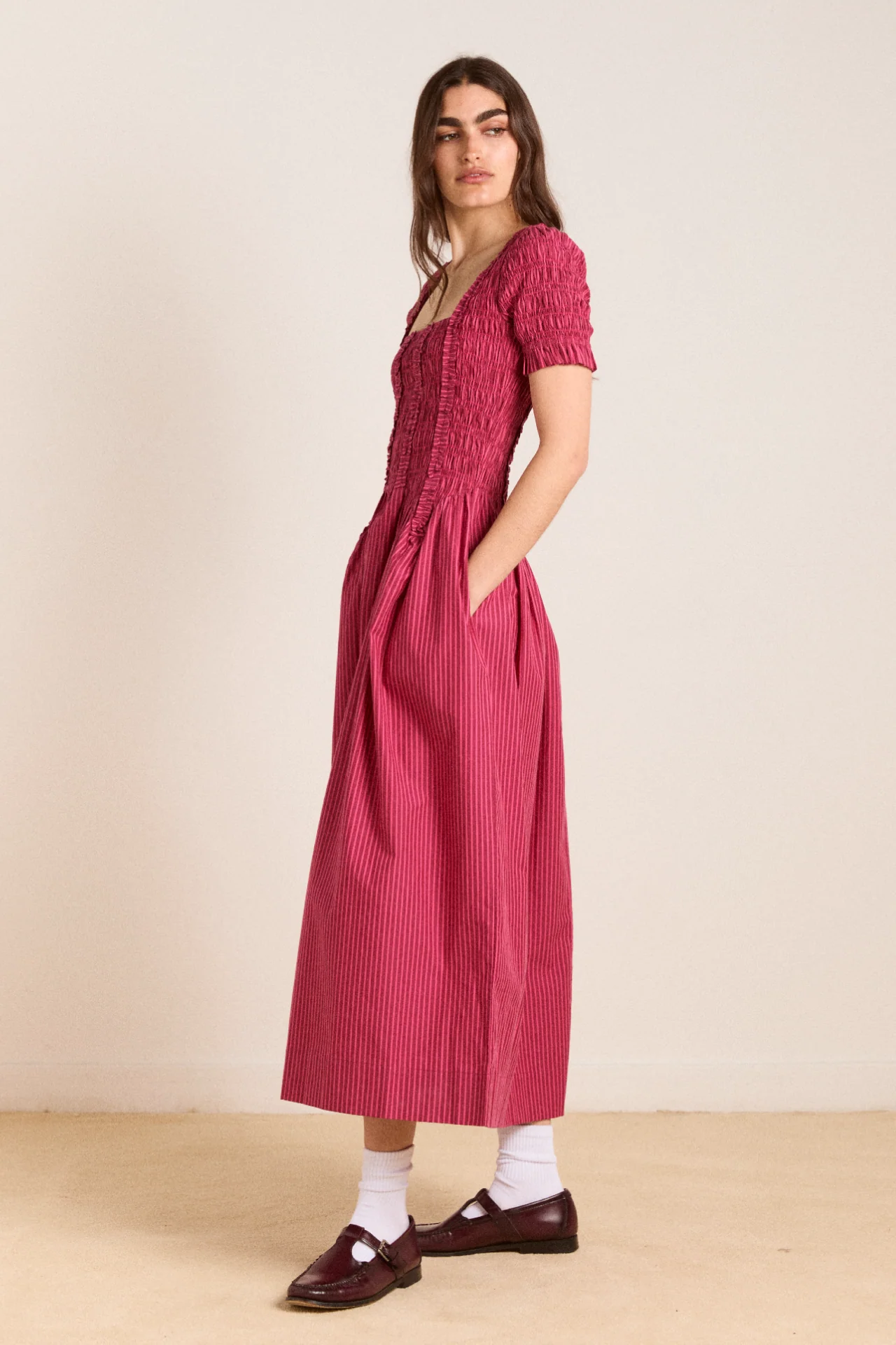 raphaela ruffle midi dress - berry business