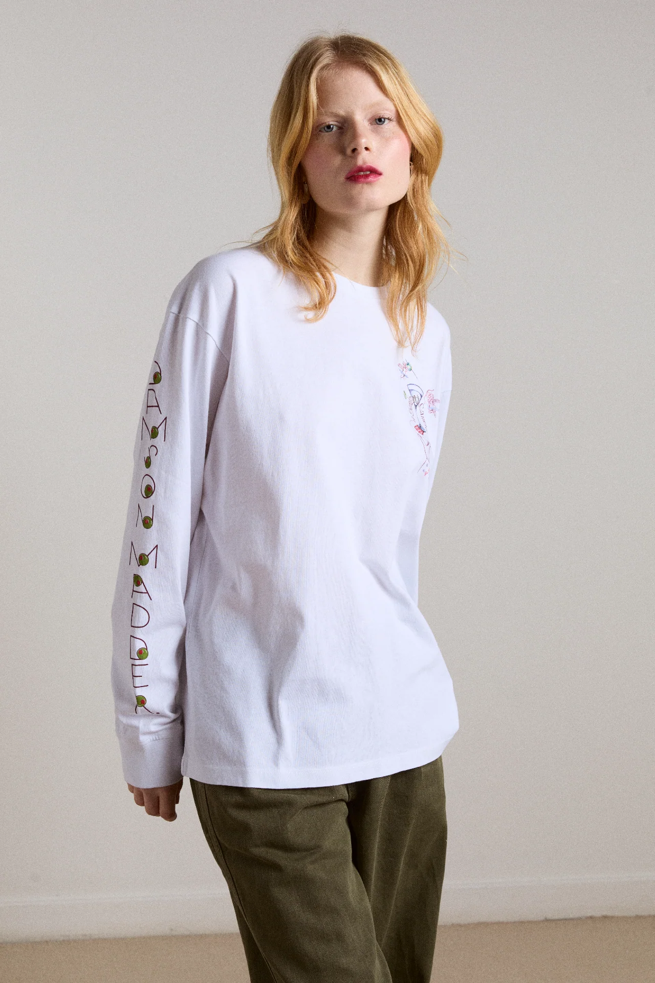 olive hotel long sleeve tee - white