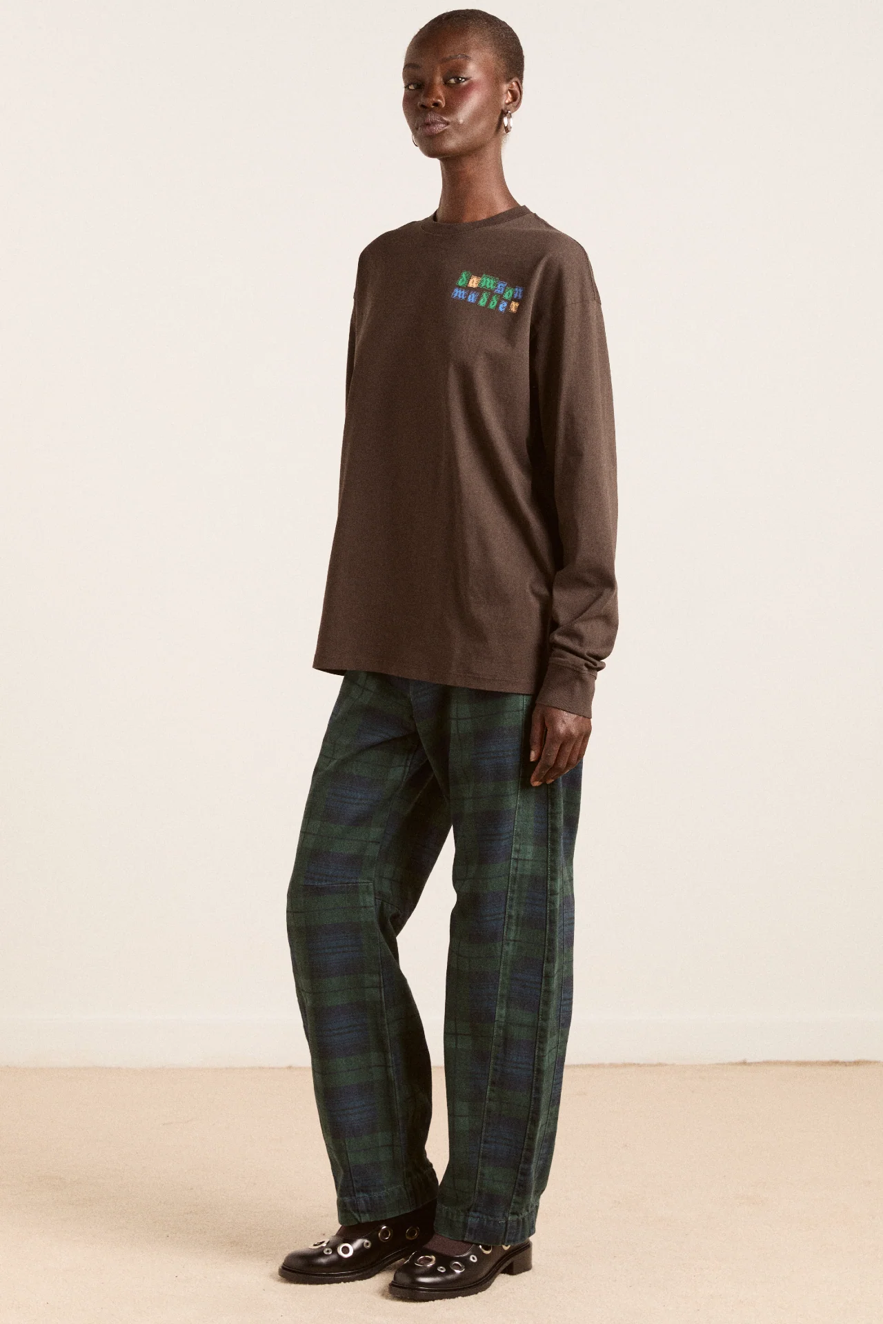 patchwork quilt ls tee - coffee bean