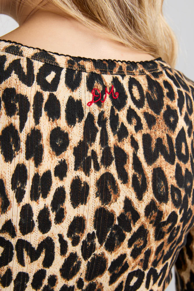 lua pointelle long sleeve top - leopard