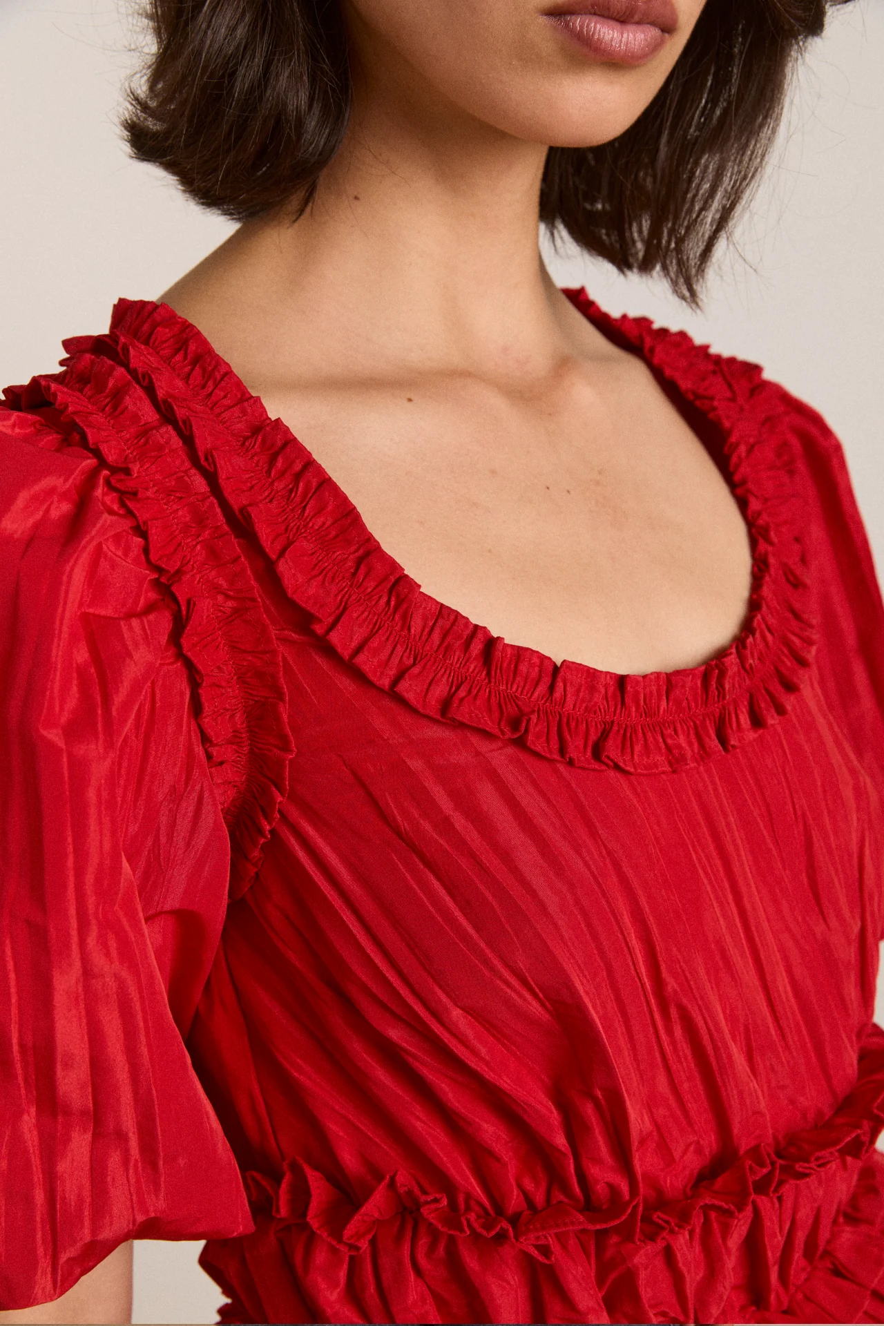 everly ruffle blouse red tafetta
