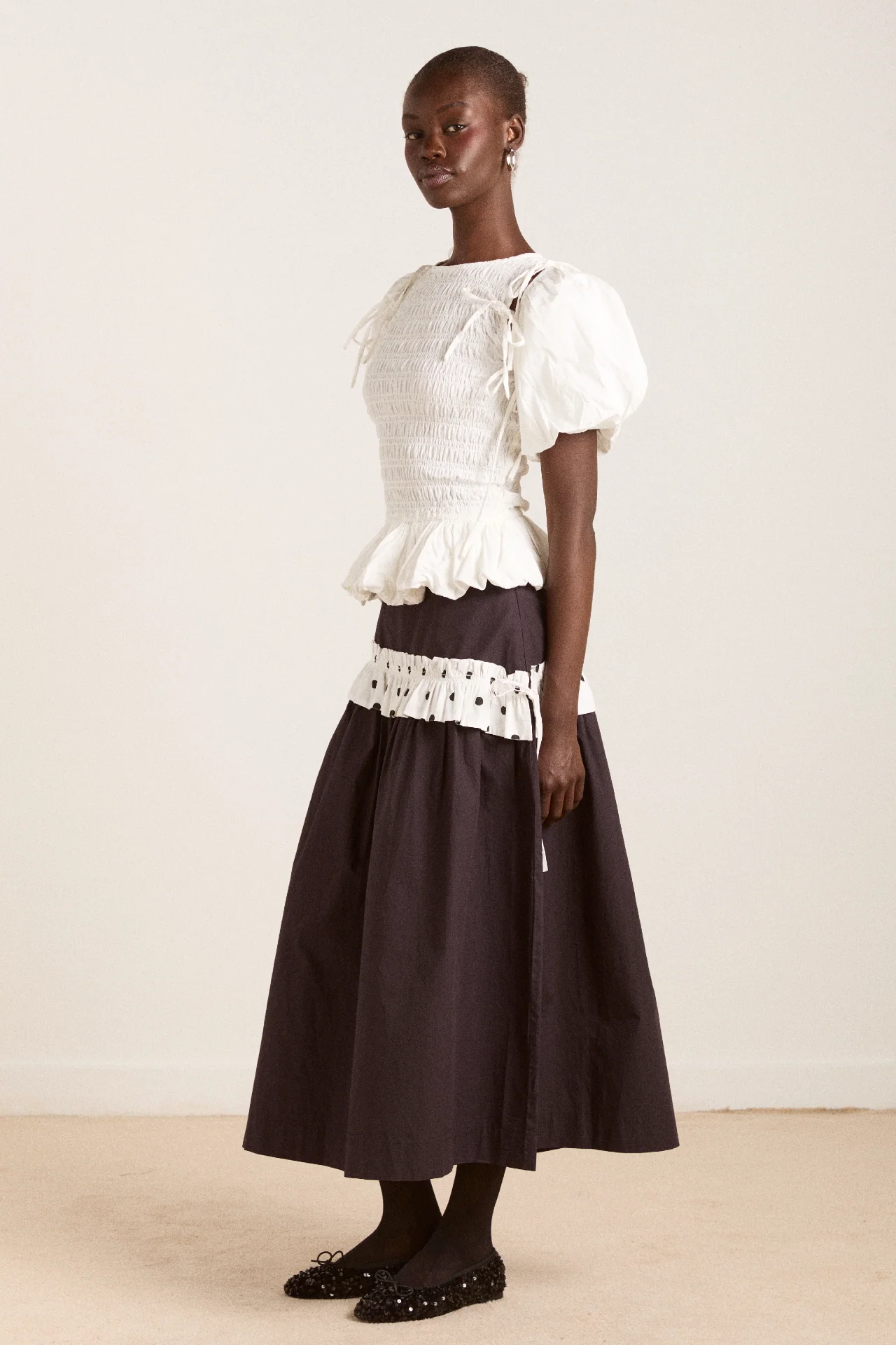 flavia midi skirt - black & polka dot