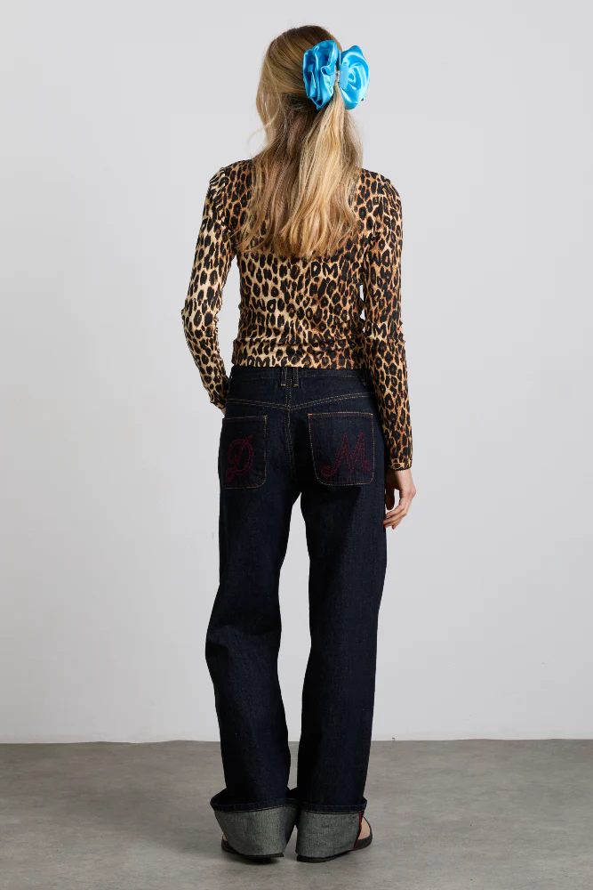 lua pointelle long sleeve top - leopard