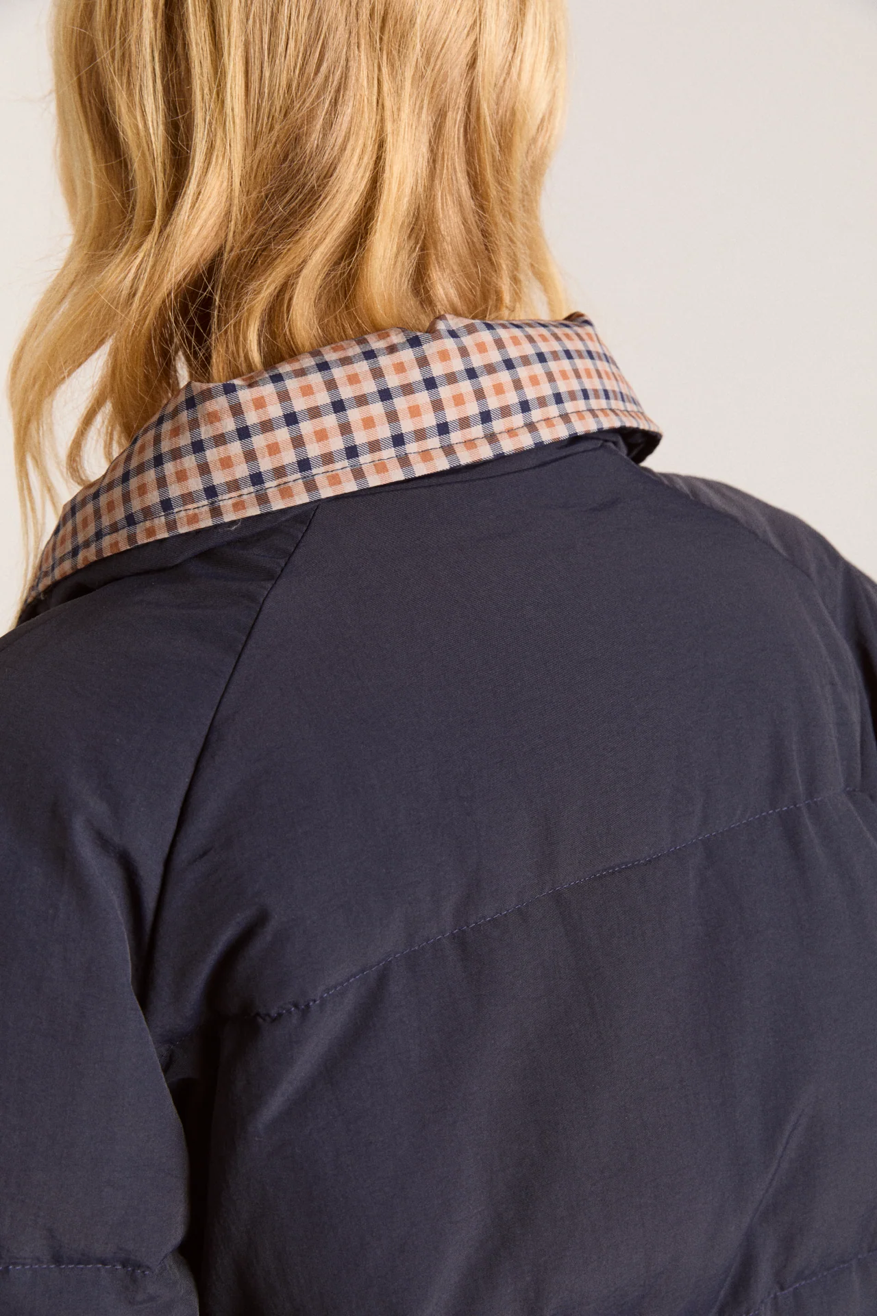 reversible opal puffer - navy & check