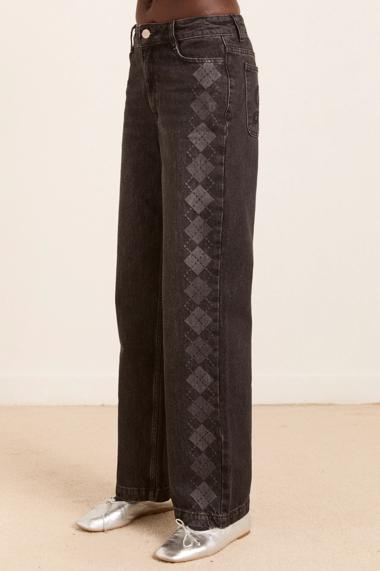 sylvie jeans - grey argyle