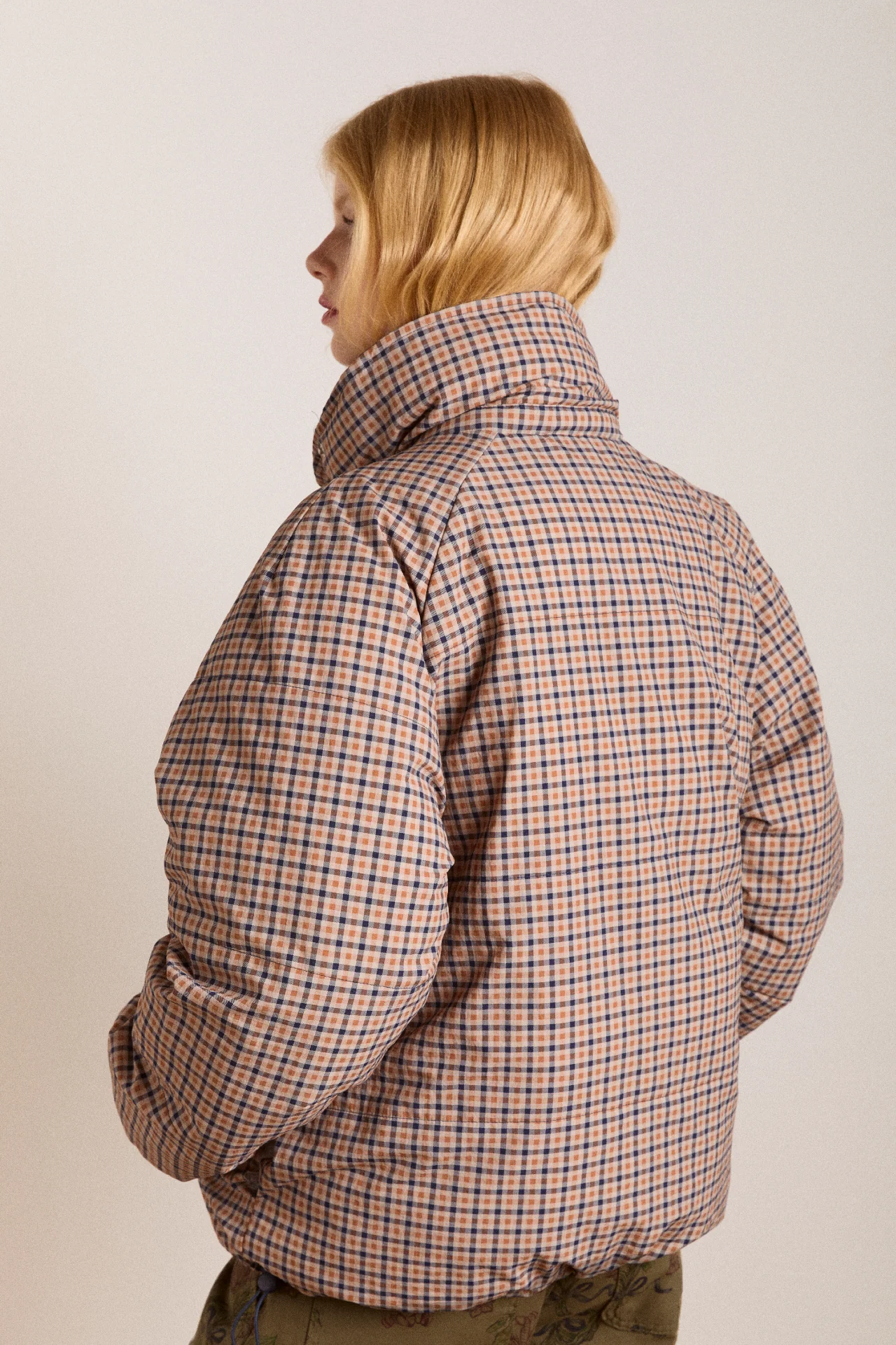 reversible opal puffer - navy & check