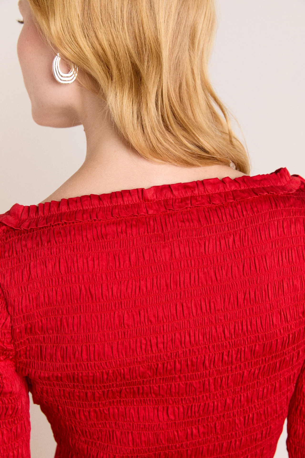 suri shirred cotton satin blouse - red