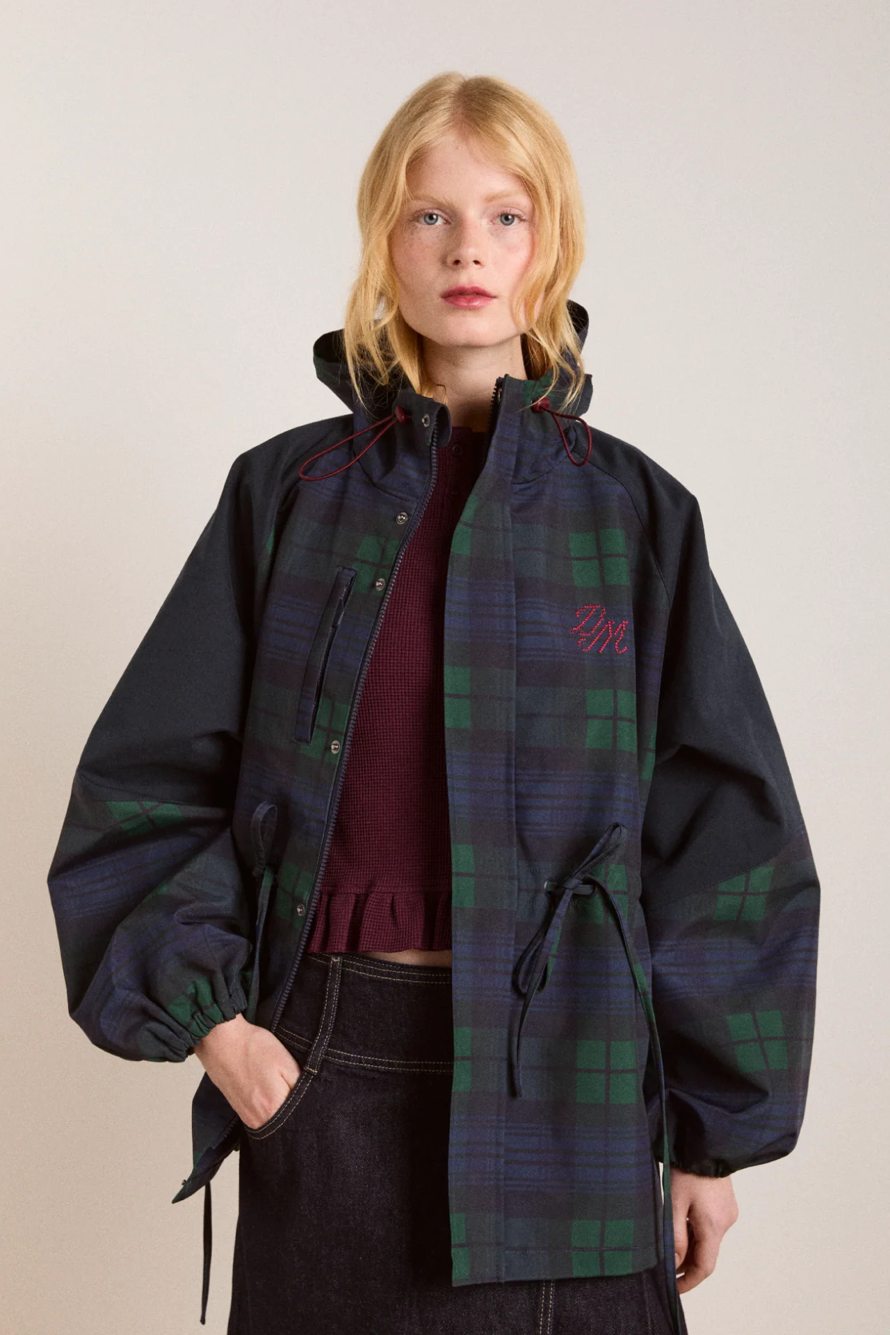 pre-order liu shower resistant raincoat - navy check