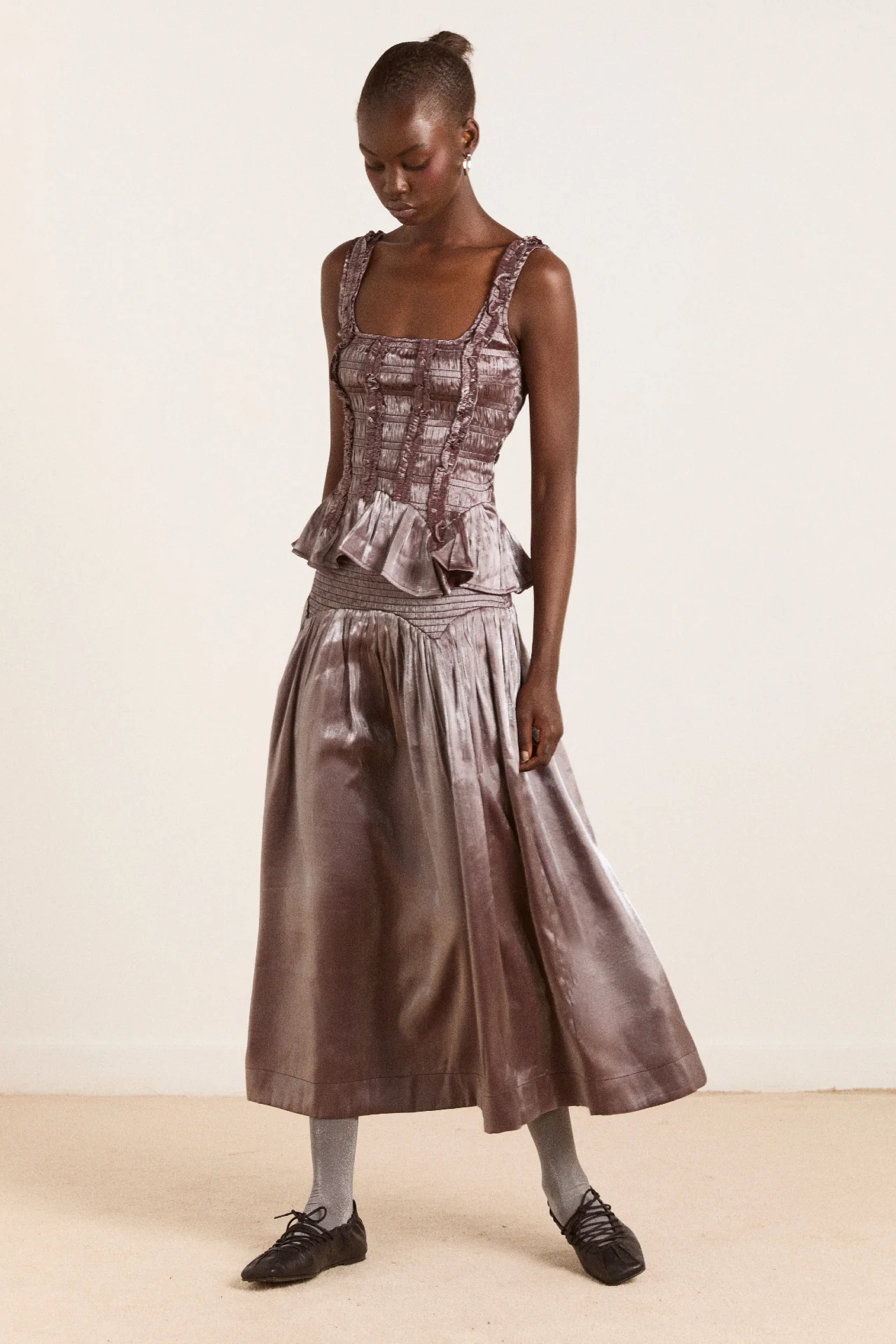 layla midi skirt - glass satin