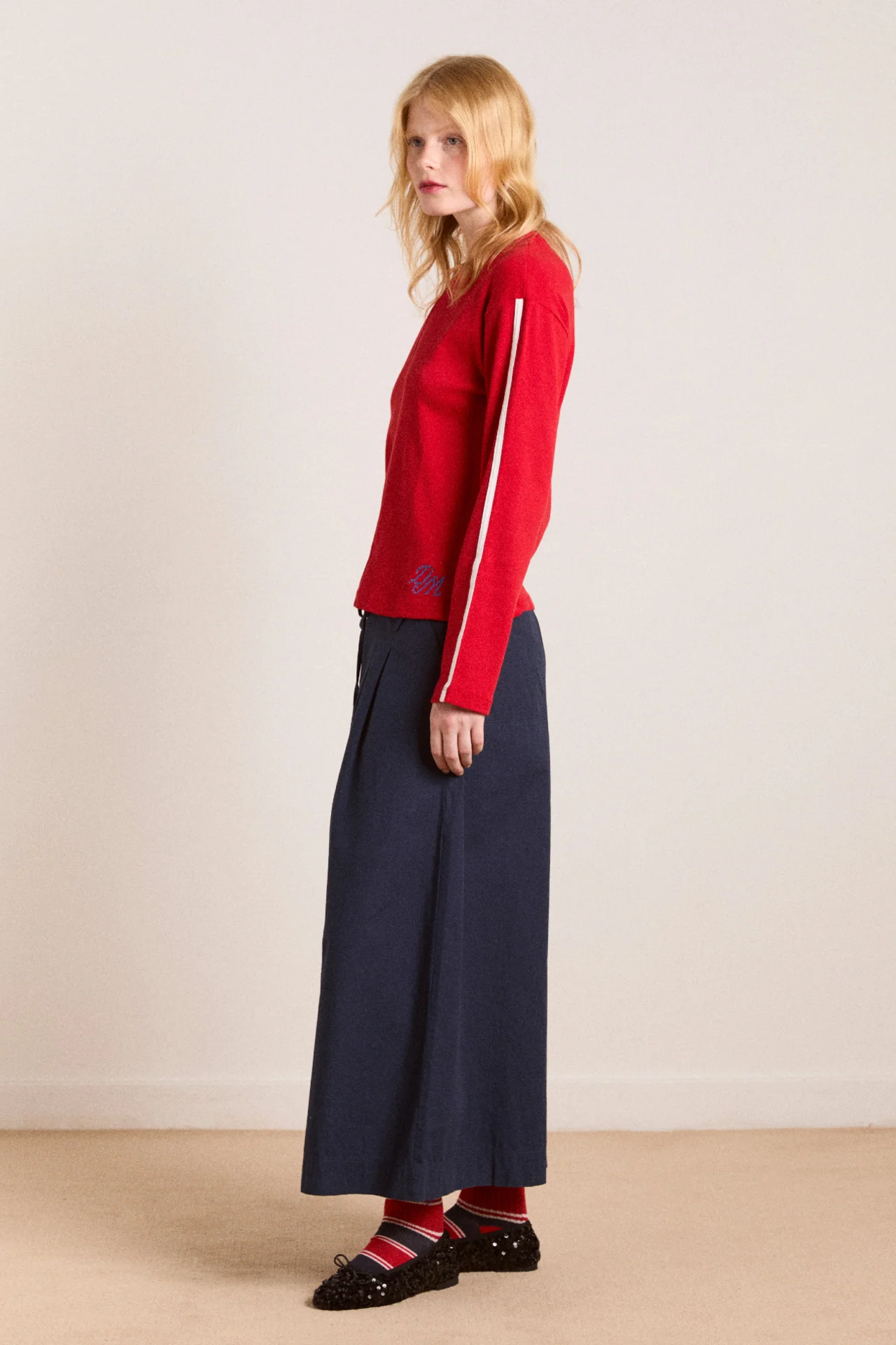 lilah long sleeve top - red rib